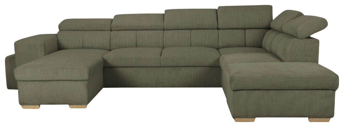 Schlafsofa mit Bettkasten Sirius XL, olivgrün, 219cx334m - Eichefarben/Olivgrün, KONVENTIONELL, Holz/Holzwerkstoff