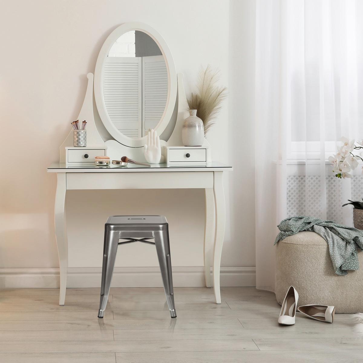 Hocker Vantaggio Stahl Platinfarben H: 46cm Stapelbar - Platinfarben, Basics, Metall (39/46/39cm) - MID.YOU