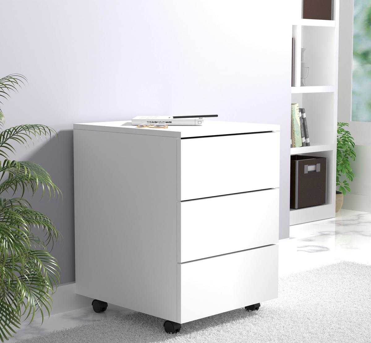 Rollcontainer Weiß Dalrosa 39x55x45 Cm - Weiß, MODERN, Holzwerkstoff/Kunststoff (39/55/45cm) - MID.YOU