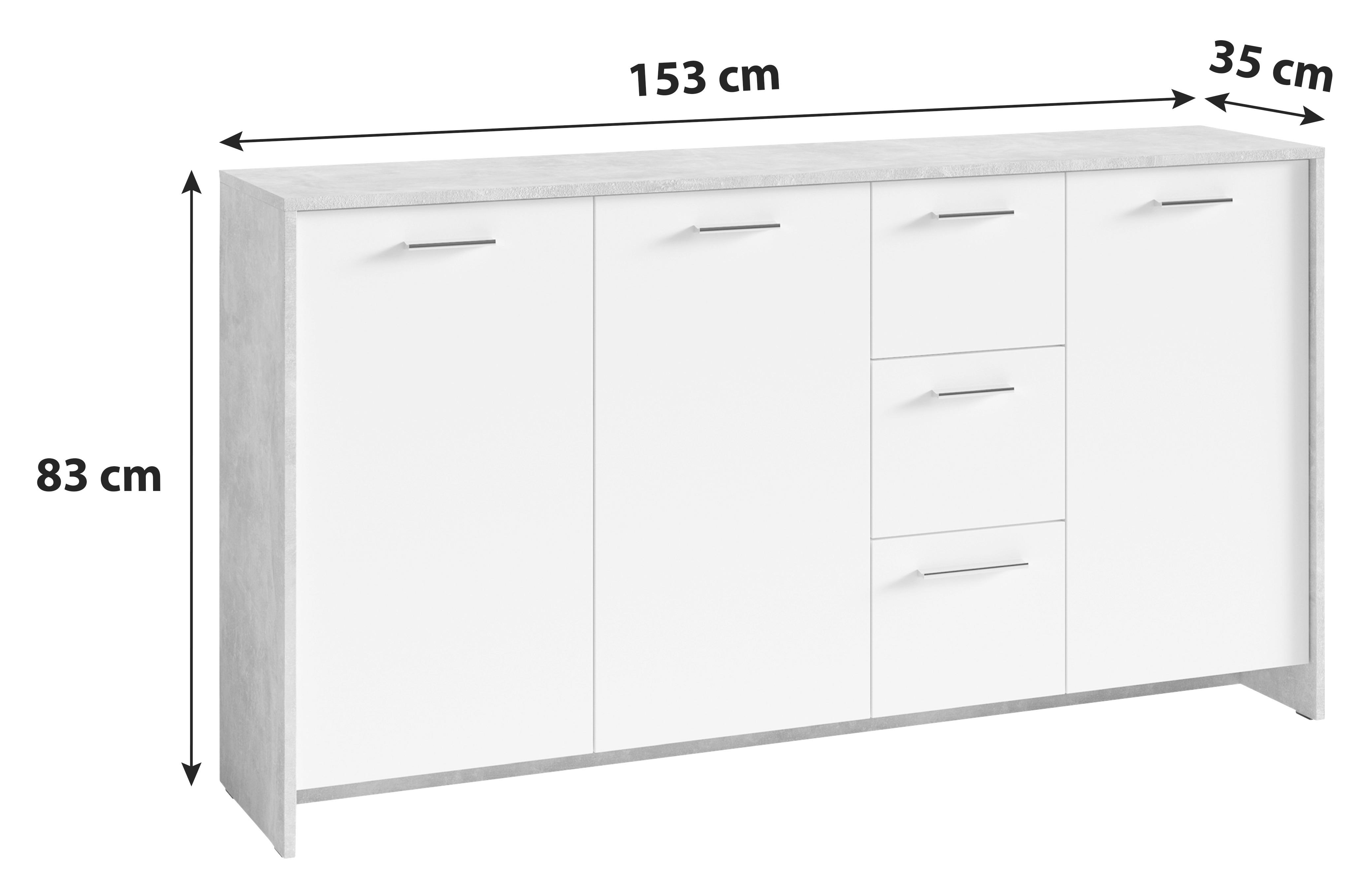 Sideboard B: 153 cm Benno, Grau/Weiß - Weiß/Grau, KONVENTIONELL, Holzwerkstoff (153/83/35cm) - MID.YOU