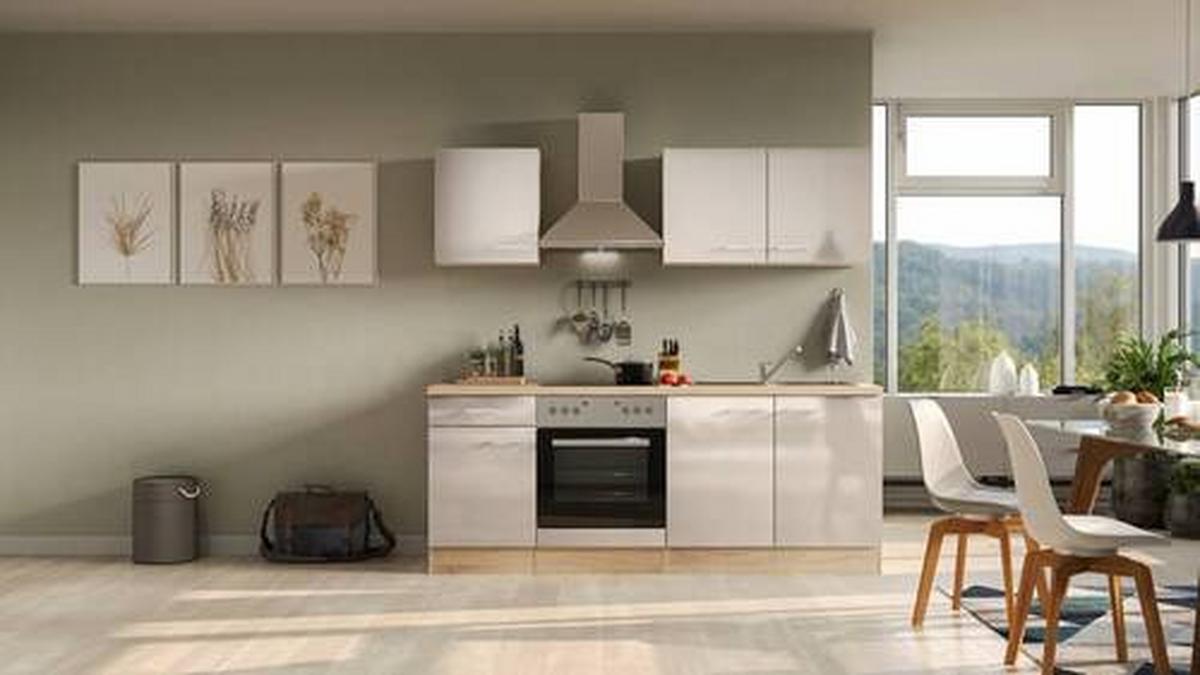 Küchenblock Nepal Sonoma Eiche/Kaschmir B: 210cm - Kaschmir/Sonoma Eiche, MODERN, Holzwerkstoff (210cm) - FlexWell