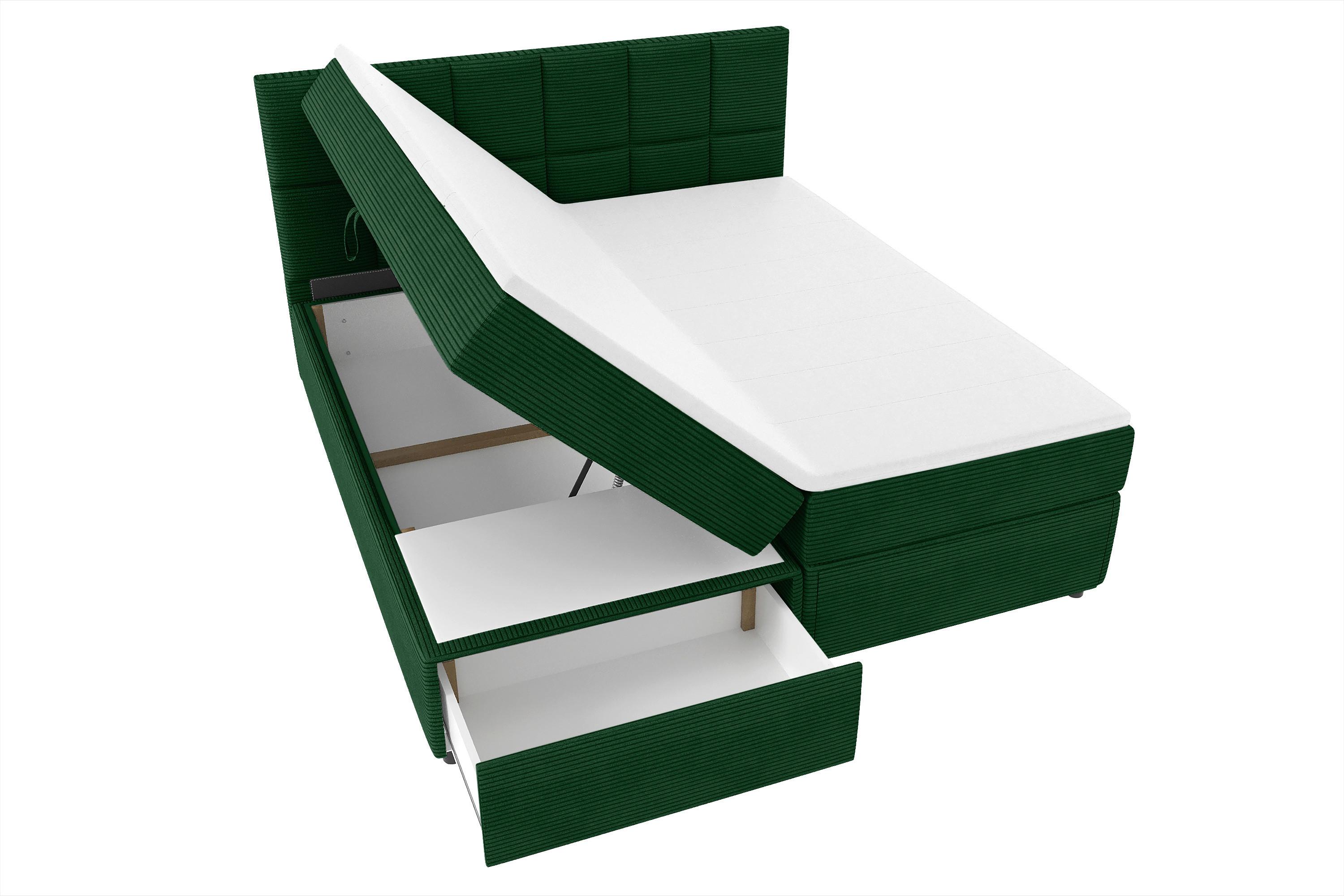 Boxspringbett mit Topper Garda 160x200 cm Dunkelgrün - Dunkelgrün/Schwarz, KONVENTIONELL, Holzwerkstoff/Textil (160/200cm)