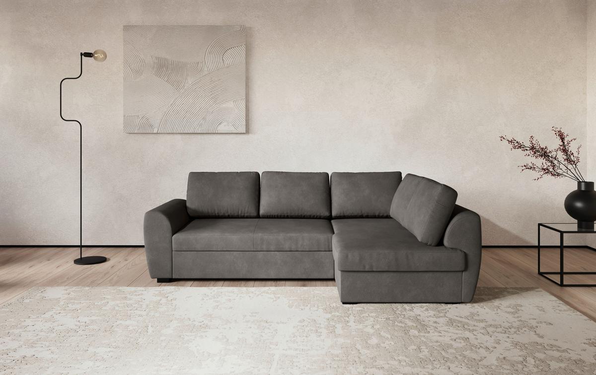 Ecksofa mit Bettfunktion Drift Microfaser grau, B: 253cm - Schwarz/Grau, Trend, Textil (253/154cm)