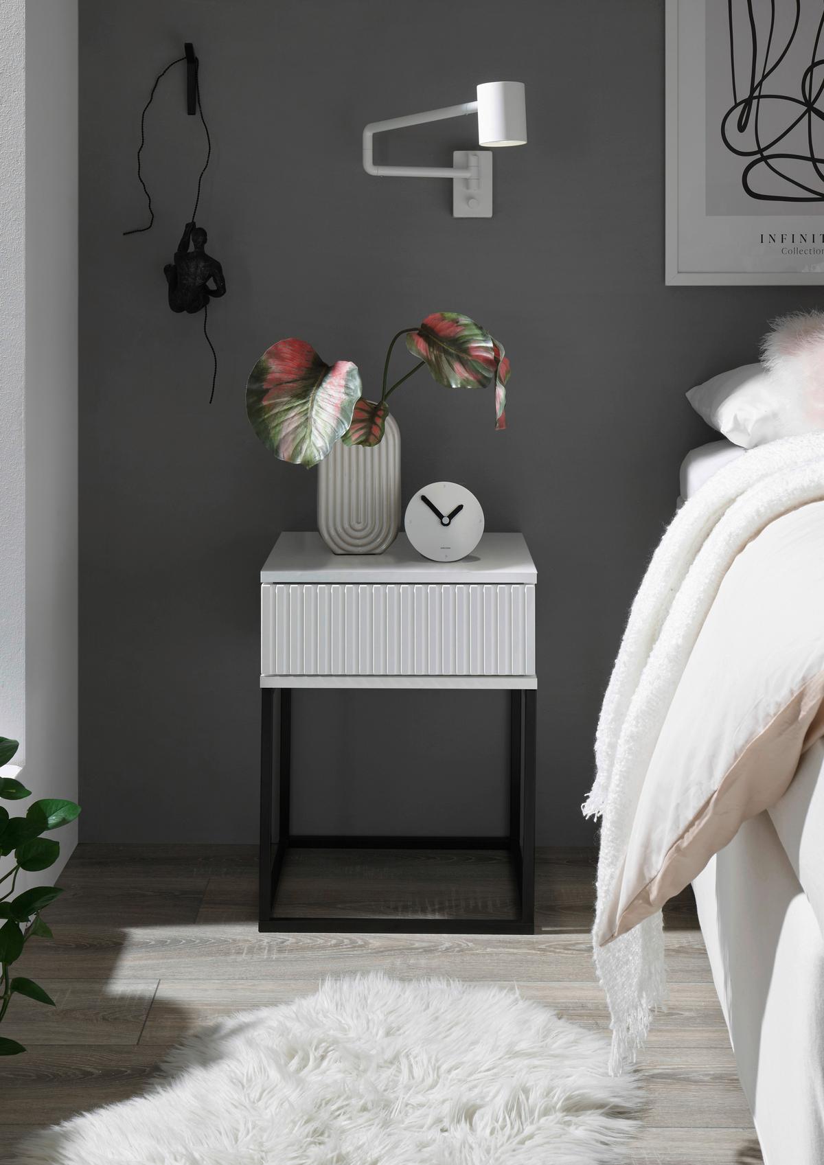 Nočný stolík MARLE biela - čierna/biela, Modern, kov/kompozitné drevo (40/52/38,5cm) - Hom`in