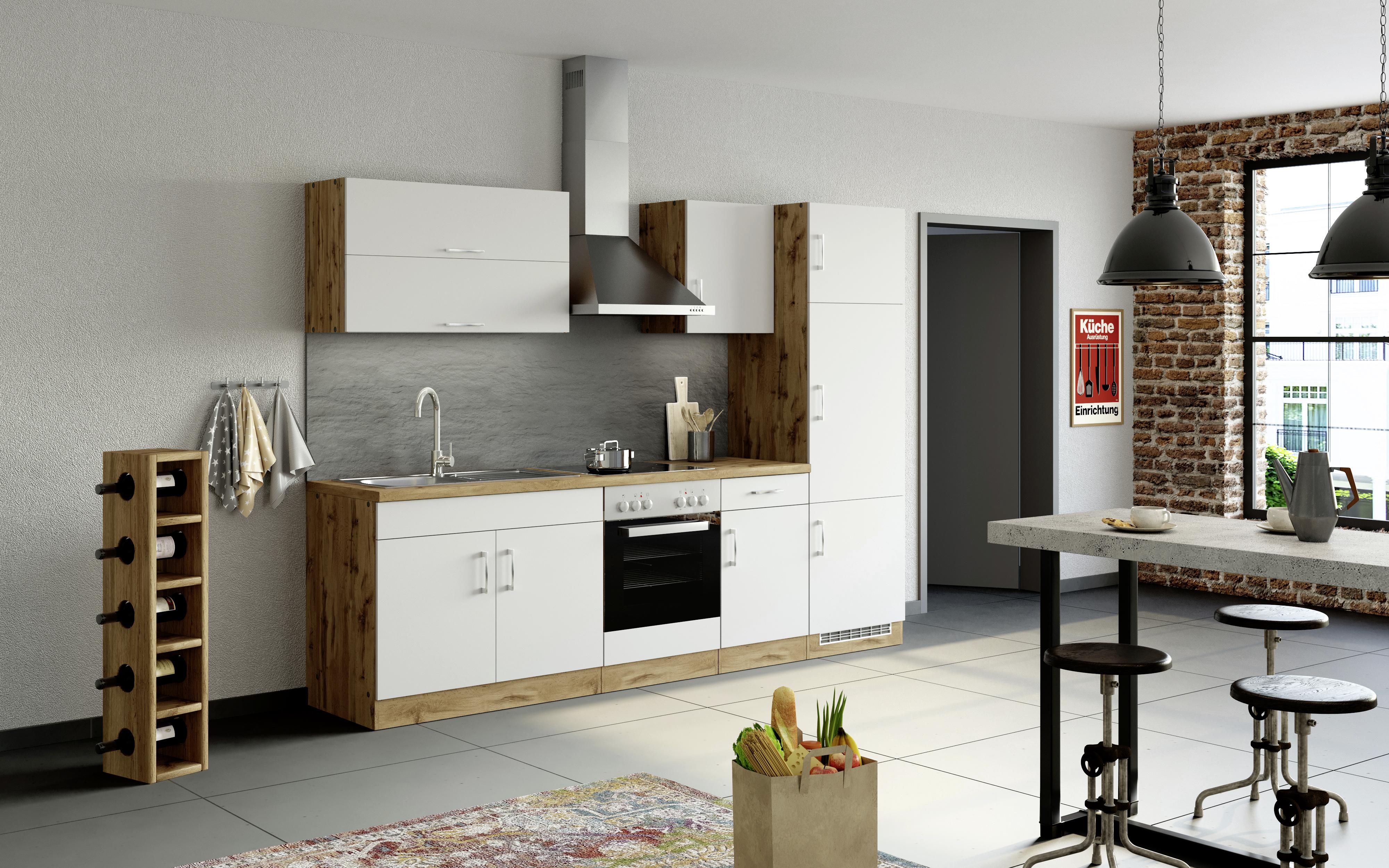 Küchenzeile Sorrento ohne Geräte 270 cm Weiß - Eichefarben/Weiß, MODERN, Holzwerkstoff (270/200/60cm)