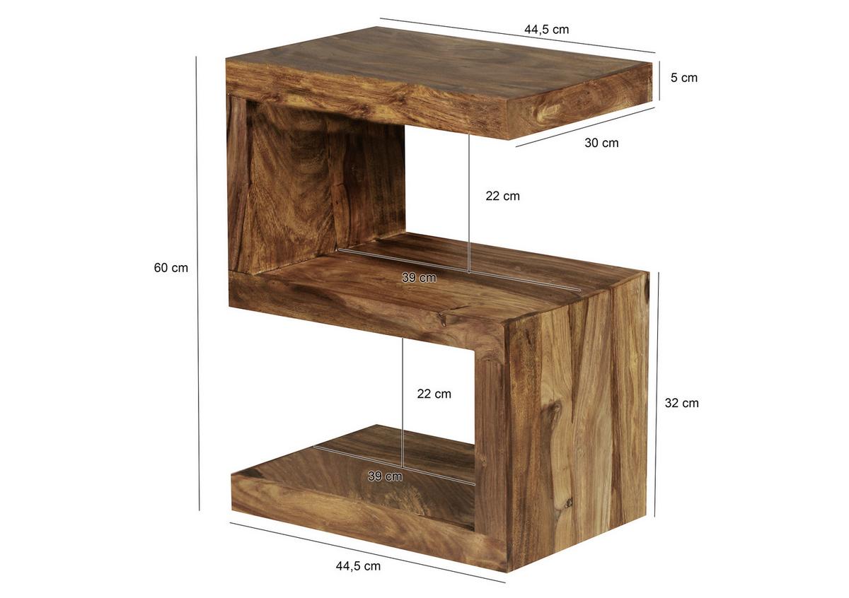 Beistelltisch Holz S-förmig Mumbai, Sheeshamholz - Sheeshamfarben, Design, Holz (44,5/30/60cm) - MID.YOU