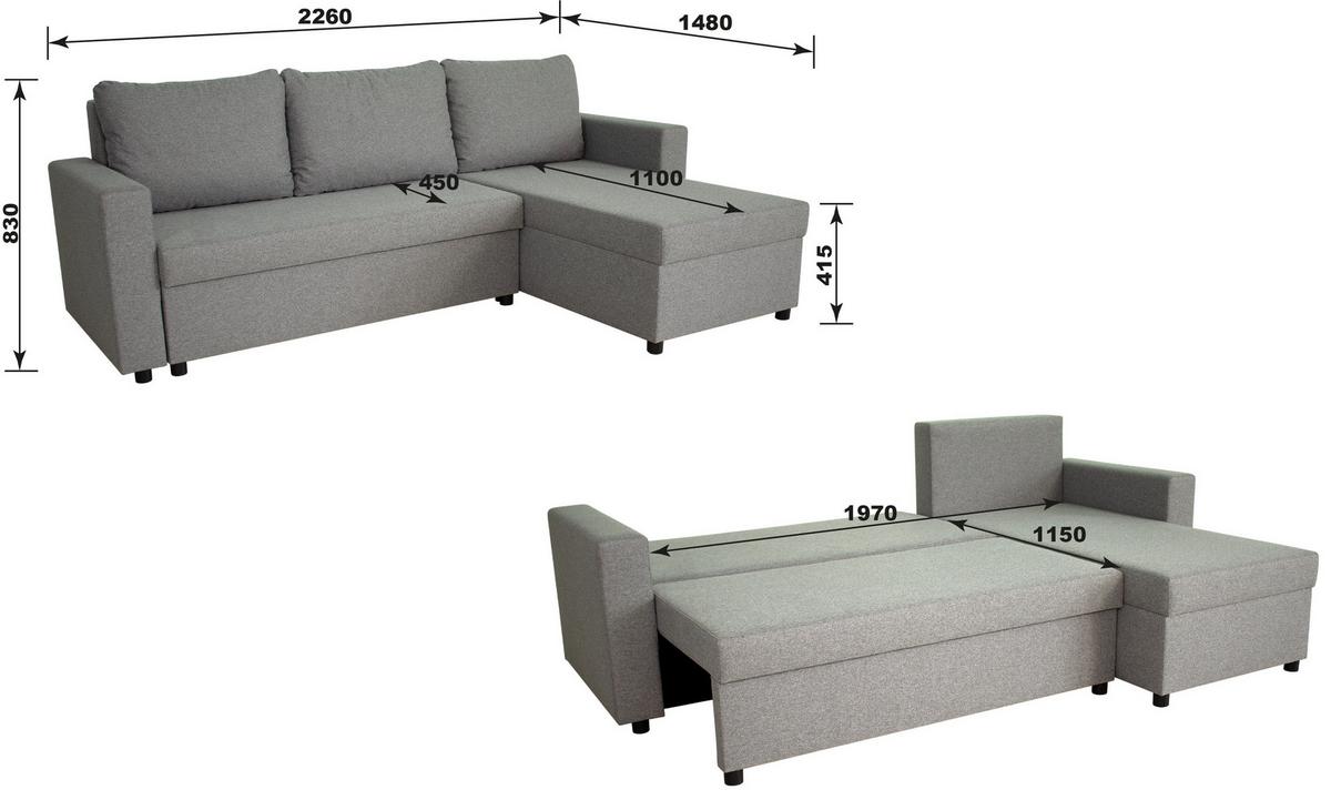 Rohová sedačka ZAP, oboustranná, šedá - šedá/černá, Moderní, dřevo/textil (226/148cm) - Based