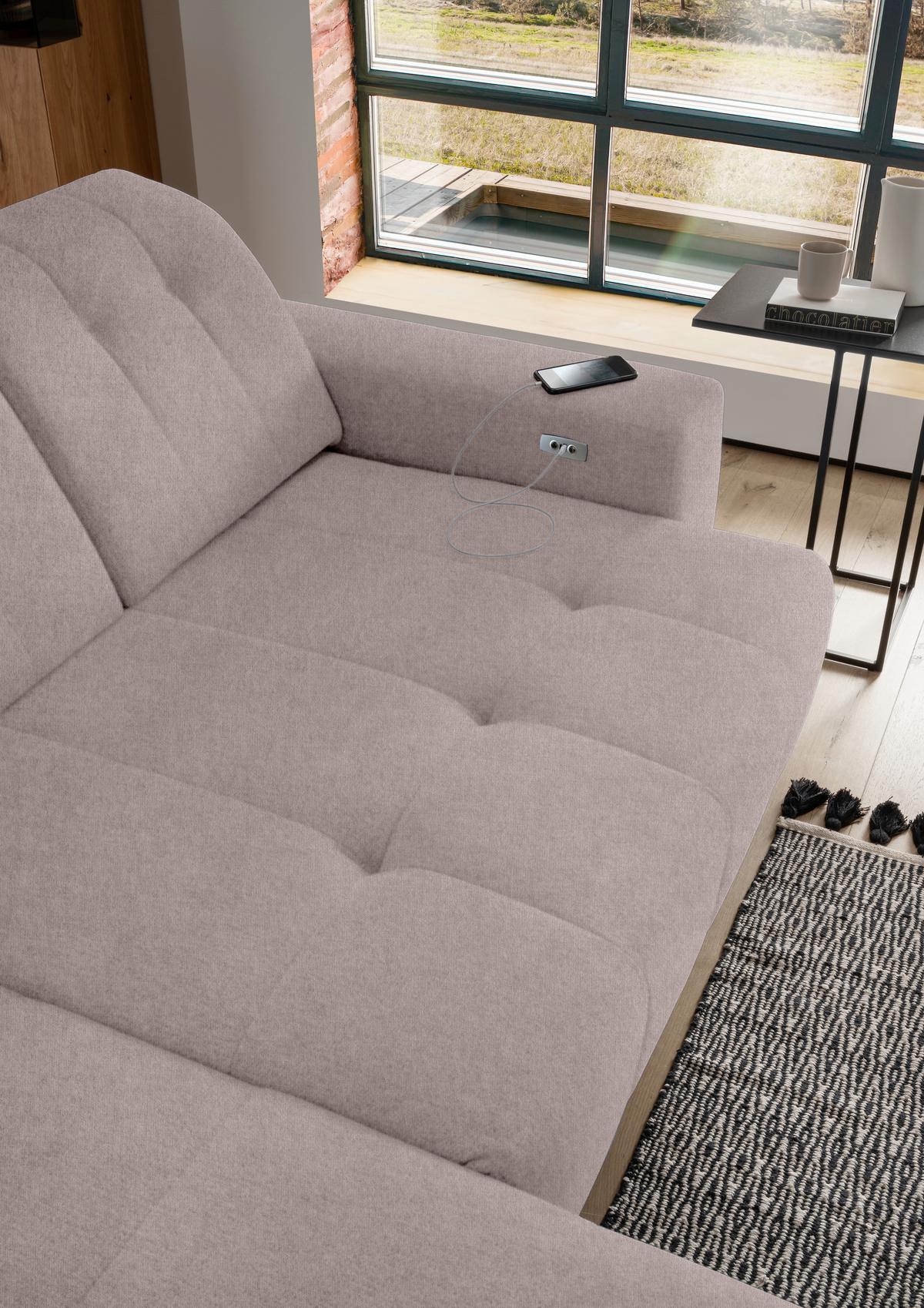 Ecksofa mit USB Anschluss Sano, Taupe , S: 180x258 cm - Taupe/Schwarz, MODERN, Textil (180/258cm) - Livetastic