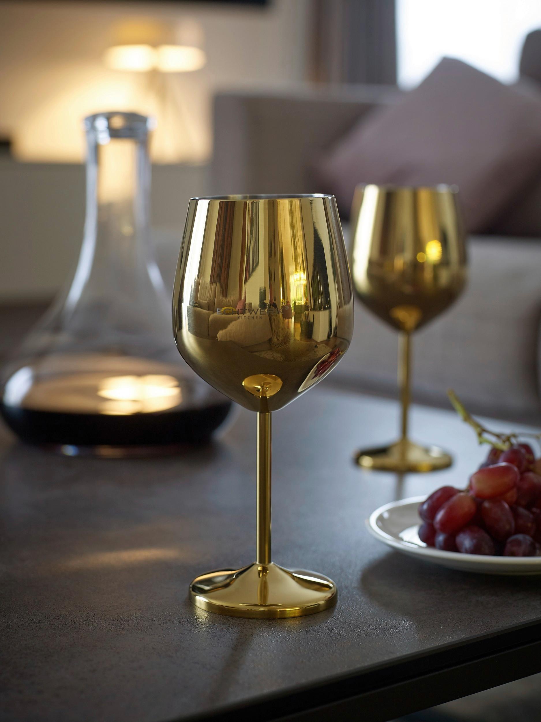 Weinglas 6er-Set Je ca. 500 ml - Goldfarben, Trend, Metall - Echtwerk
