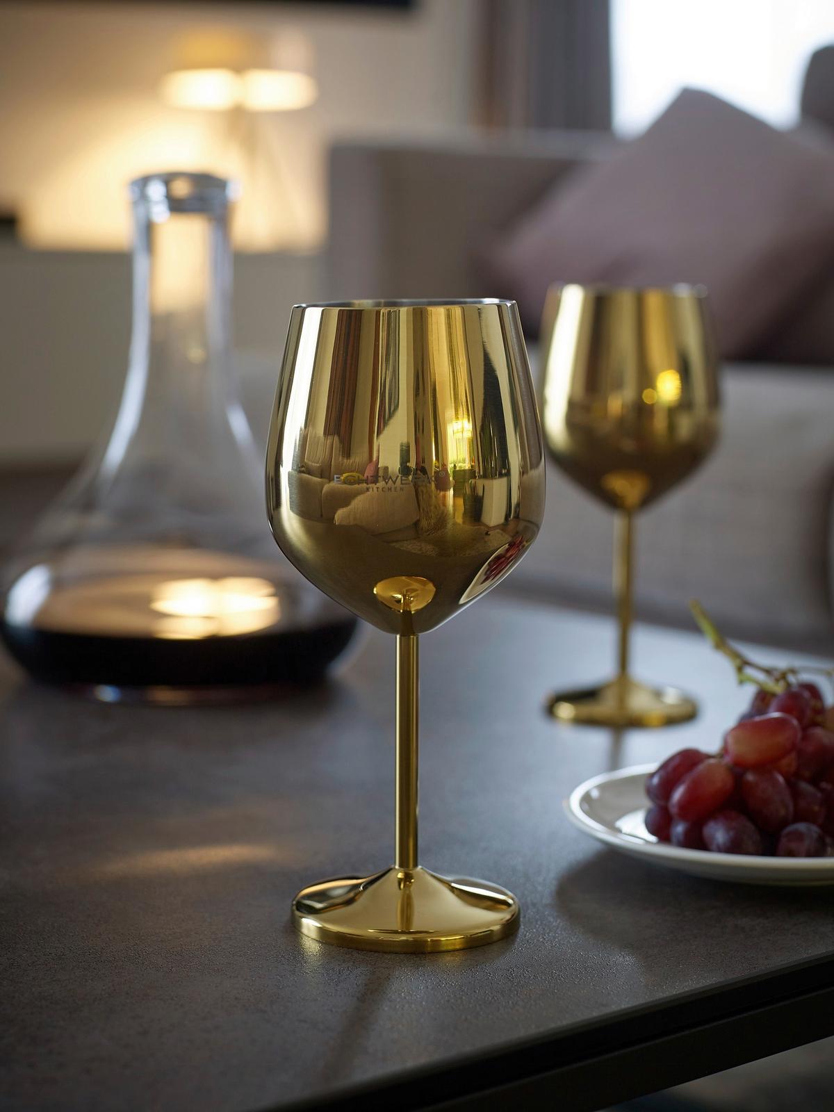 Weinglas 6er-Set Je ca. 500 ml - Goldfarben, Trend, Metall - Echtwerk
