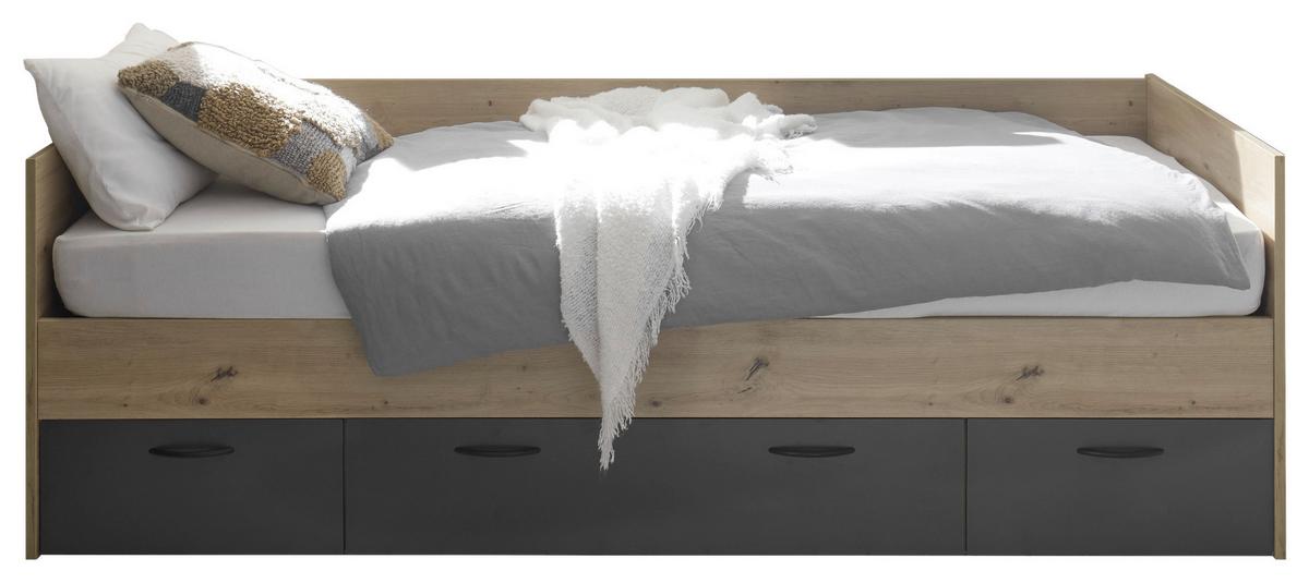 Bett Liam 90 cm Eiche Artisan, Lf: 90x200cm - Graphitfarben/Eiche Artisan, KONVENTIONELL, Holzwerkstoff (204/65/95cm)