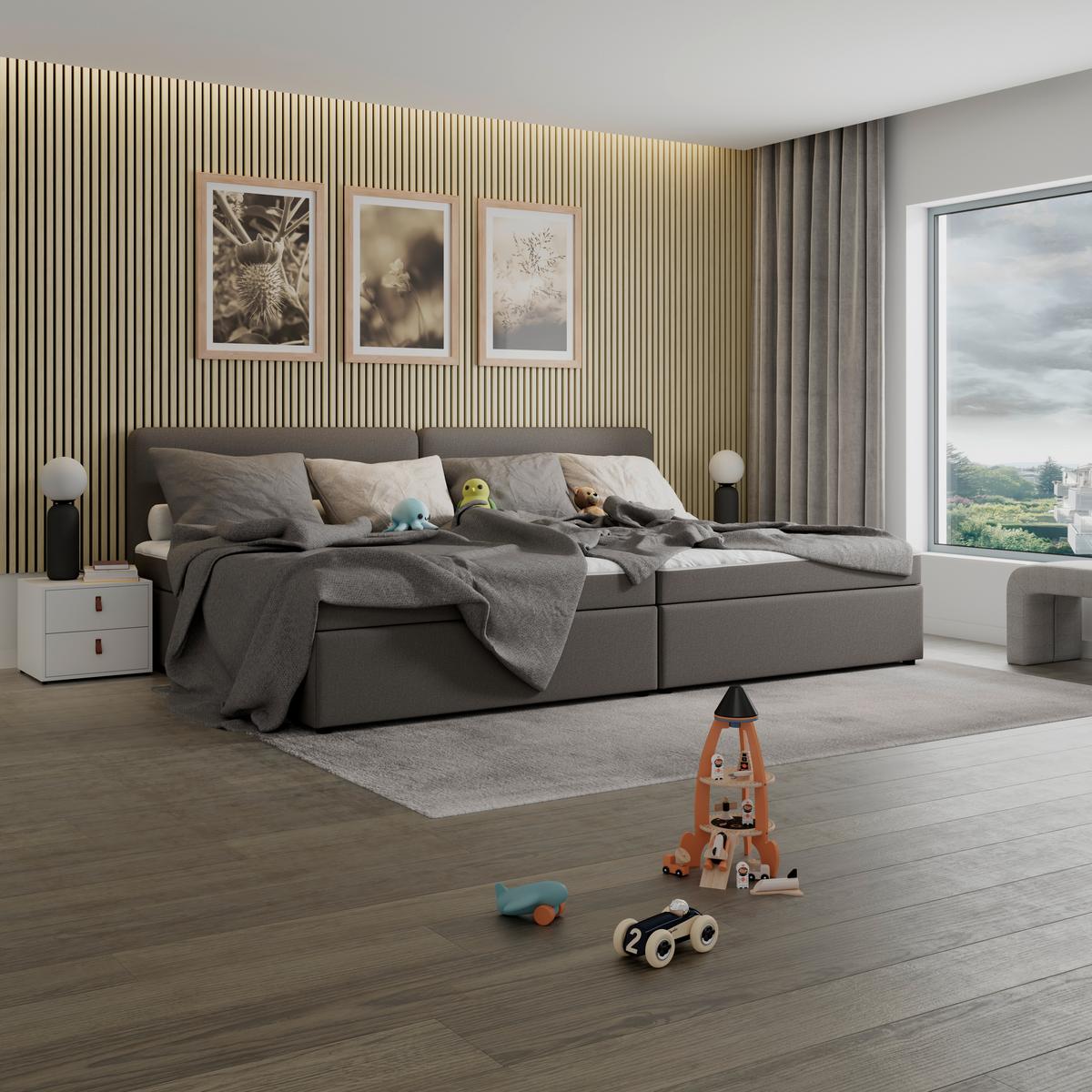 Boxspringová postel MARCO 160x200, hnědá - černá/hnědá, Moderní, dřevo/textil (160/200cm) - Bessagi Home