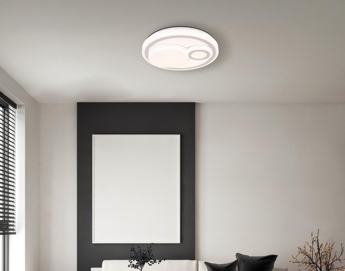 LED-Deckenleuchte 48473  Ruiz - Chromfarben/Opal, Design, Kunststoff/Metall (38/7,5cm) - Globo