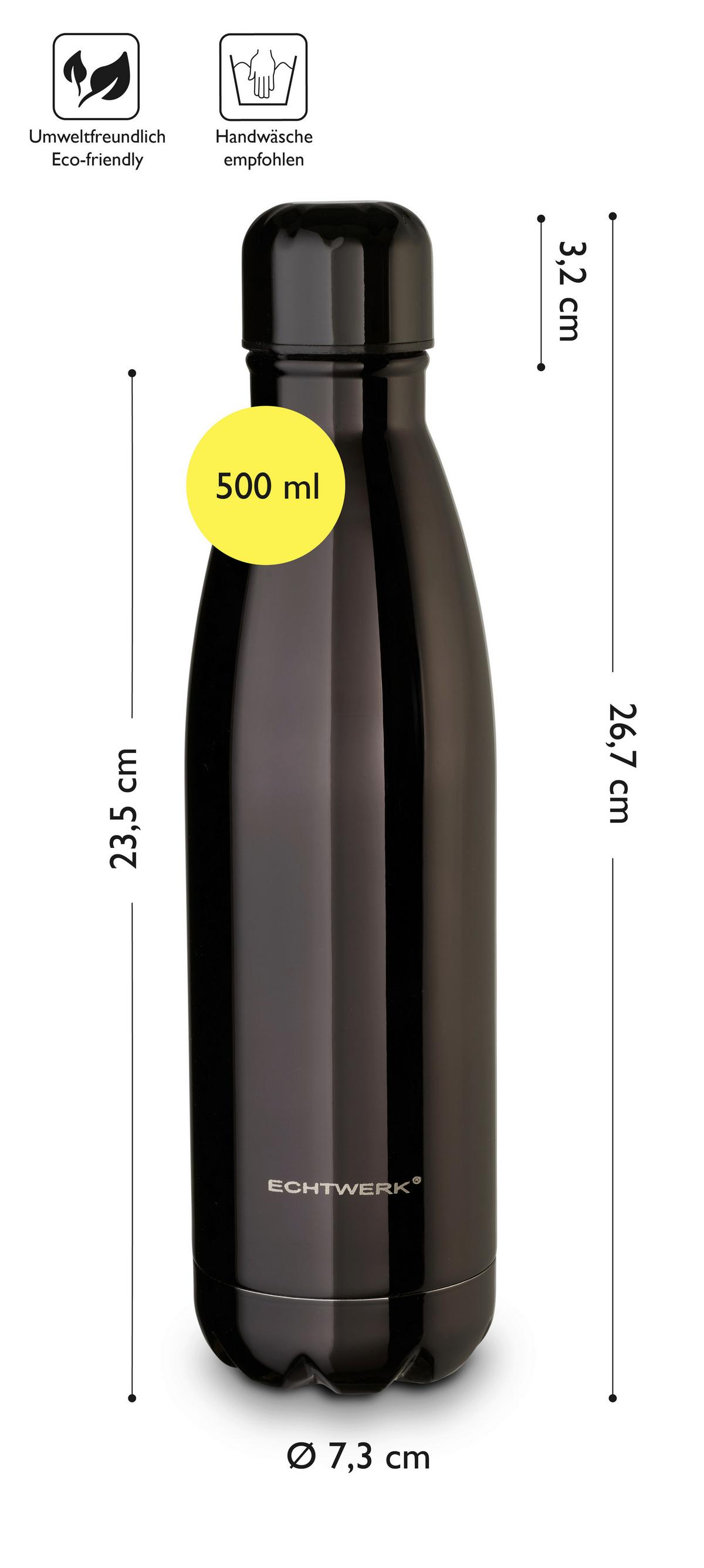 Trink-/Isolierflasche„SHINY“ Metall, Schwarz, 0,5 Liter - Schwarz Hochglanz, Basics, Metall (26,7/7,3/26,7cm) - Echtwerk