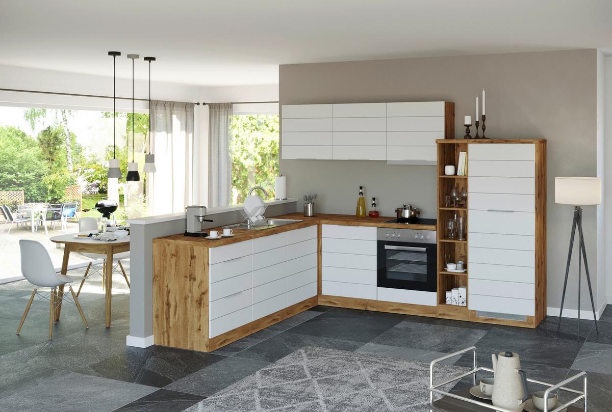 Eckküche Florenz ohne Geräte 240x270 cm Weiß/Eichefarben - Eiche Wotan/Weiß, Design, Holzwerkstoff (240/270cm) - Held