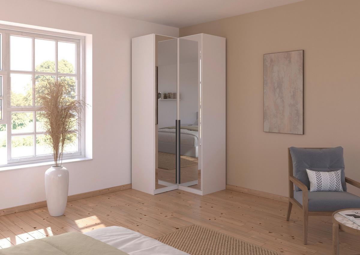 Eckkleiderschrank Alabama Weiß B: 100 Cm - Weiß, MODERN, Glas/Holzwerkstoff (100/229/102cm) - Rauch Möbel
