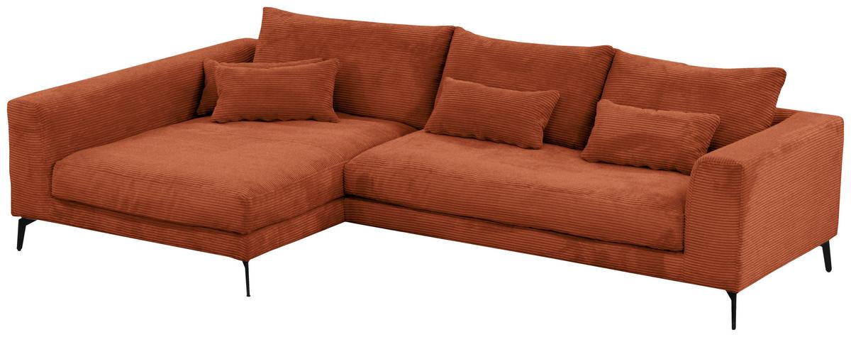 Ecksofa Berlin Cord Kupferfarben 172x313 Cm - Schwarz/Kupferfarben, Design, Textil (172/313cm) - Livetastic