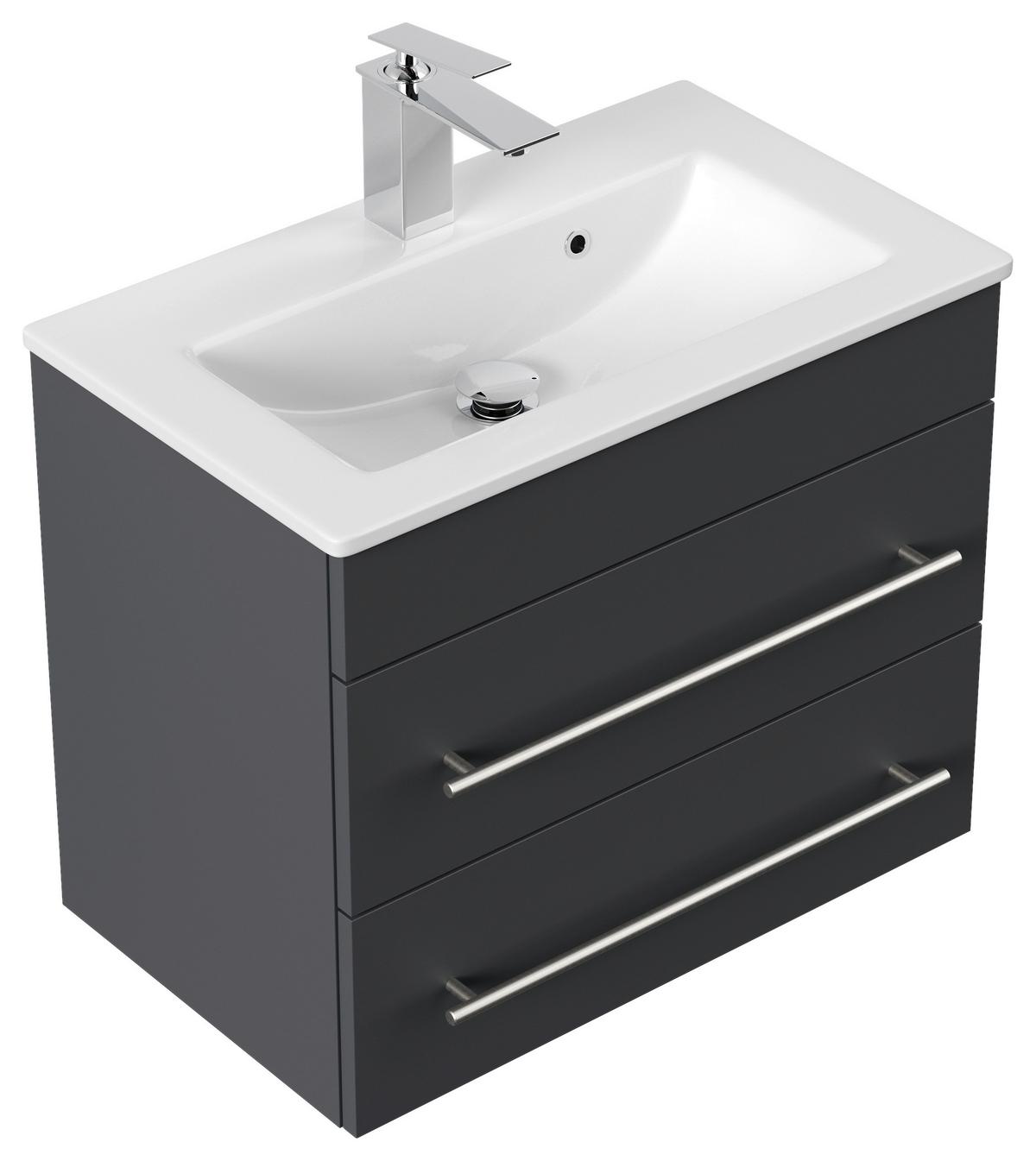 Badezimmer Portus Graphitfarben B: 60,6cm - Graphitfarben/Weiß, MODERN, Keramik/Holzwerkstoff (60,6cm) - MID.YOU