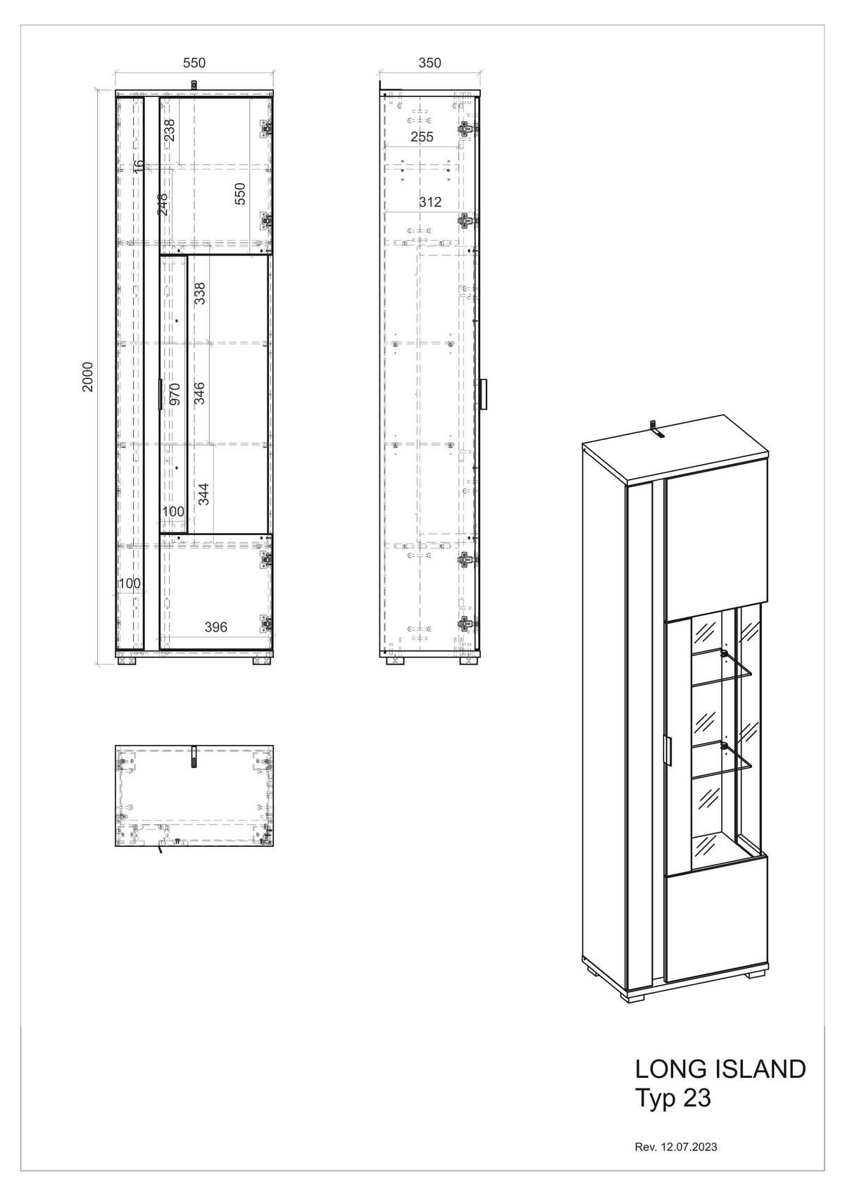 Vitrine Long Island Weiß/Eiche Wotan B: 55 cm - Silberfarben/Eiche Wotan, Design, Glas/Holzwerkstoff (55/200/35cm) - MID.YOU