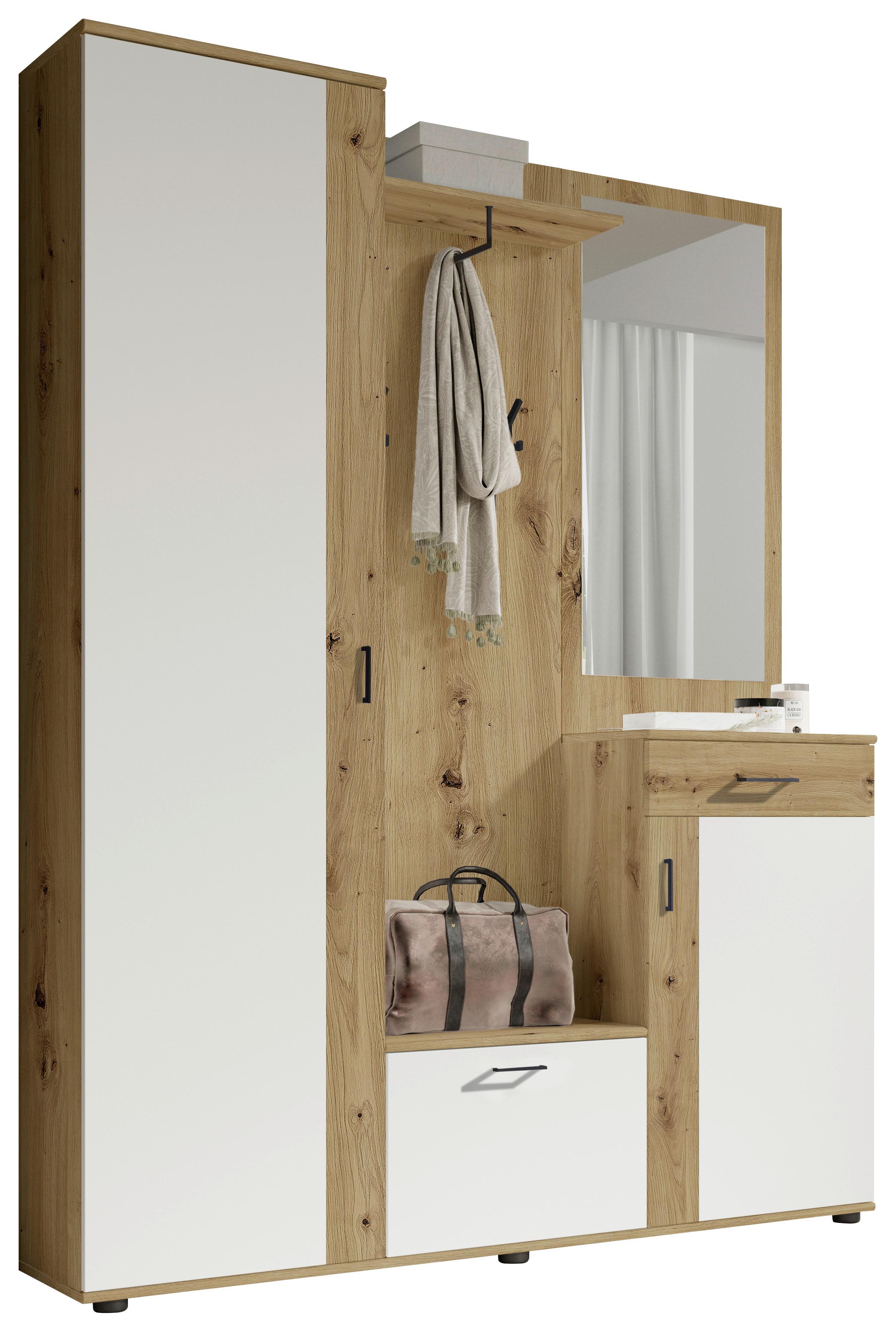 Garderobe Hanna Eiche Artisan/Weiß B: 145 cm - Weiß/Eiche Artisan, Design, Holzwerkstoff (145/184/29cm) - MID.YOU