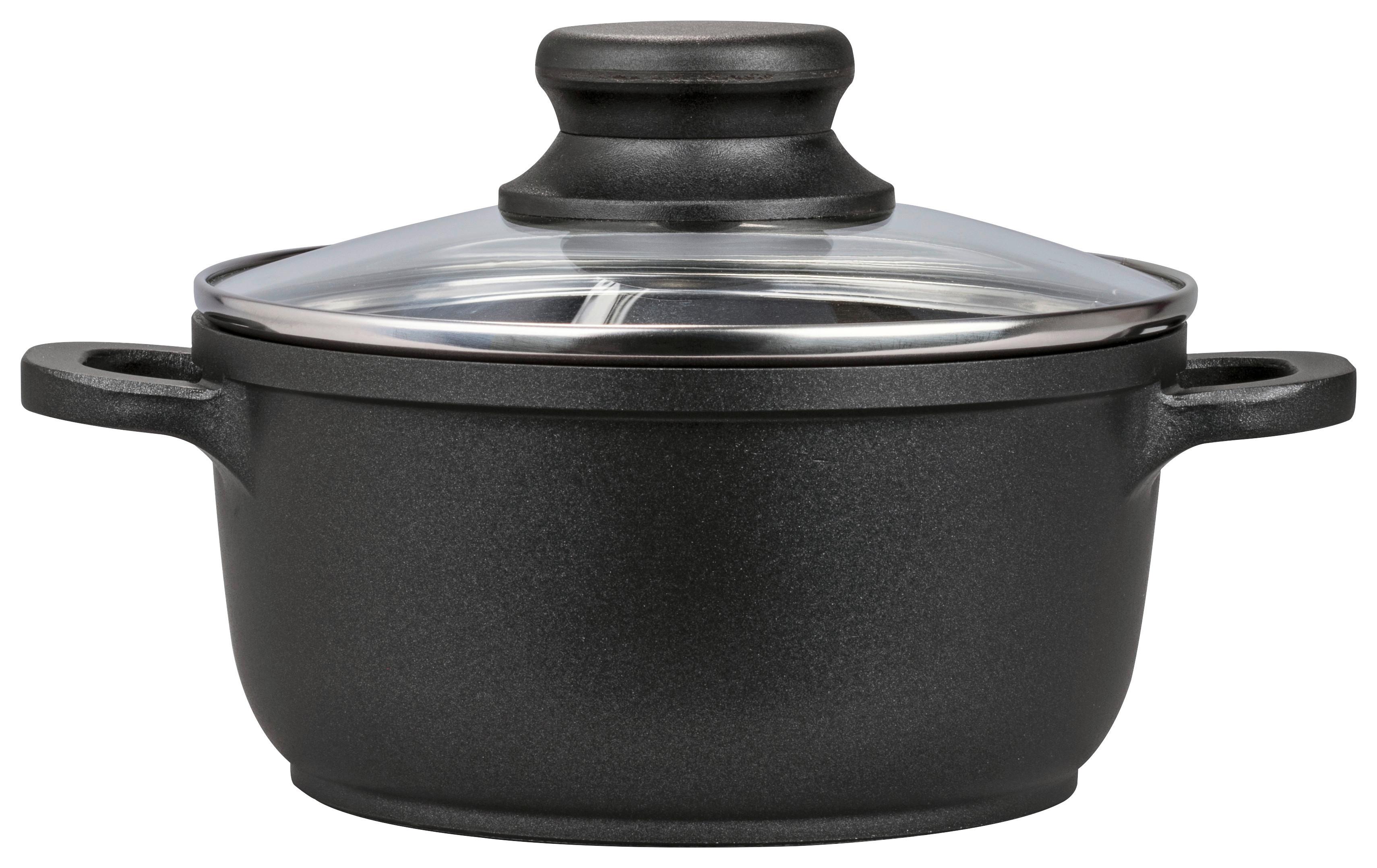 Kochtopf Madita 1,2 Liter Aluminium, Antihaftbeschichtet - Transparent/Schwarz, Glas/Metall (16/7,5cm) - James Wood