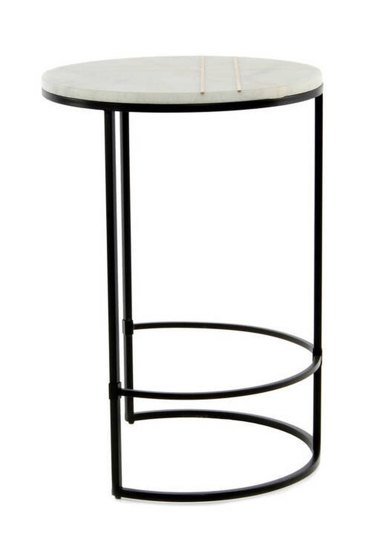 Beistelltisch Rund Mit Marmorplatte Louis, Weiß - Schwarz/Weiß, MODERN, Stein/Metall (44,5/44,5/64cm) - Kayoom