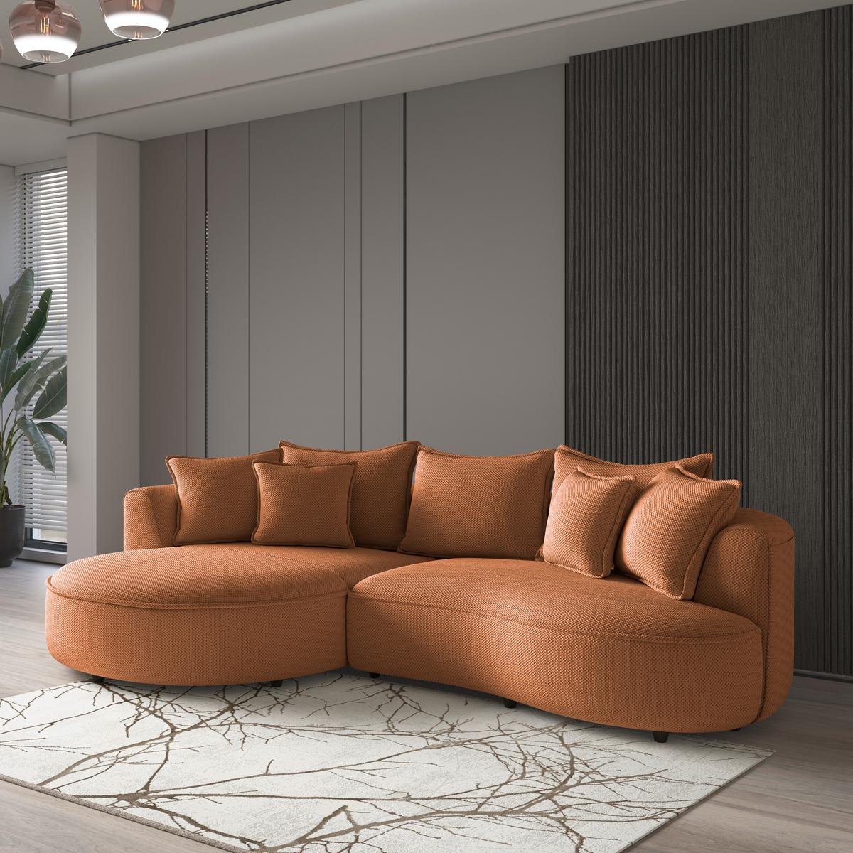 Rohová sedačka LEVI, ľavá, terakota, so 7 vankúšmi - čierna/terakota, Modern, textil/plast (168/287cm)