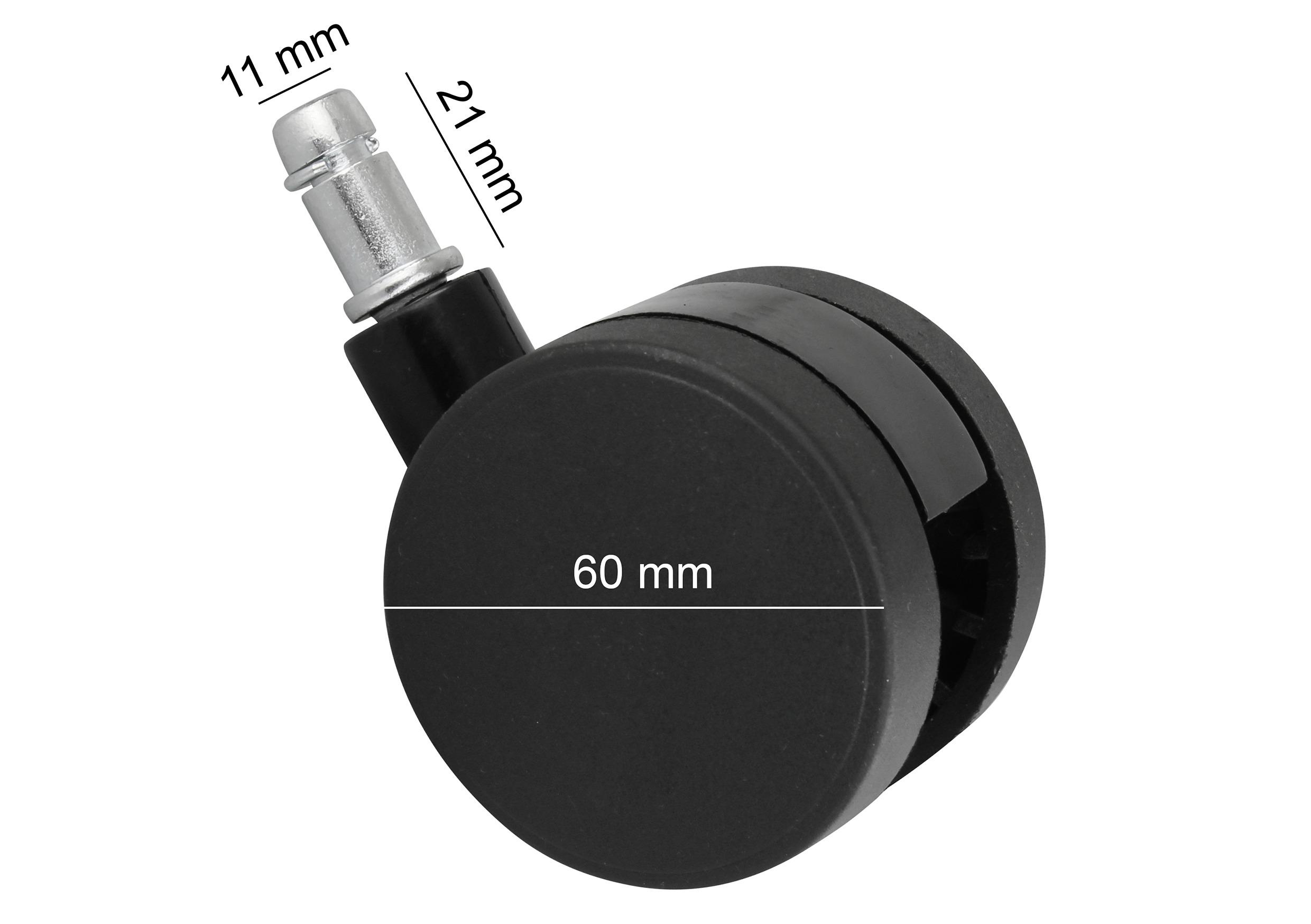 Bürostuhlrollen Ø 6 cm Schwarz 5er-Set - Schwarz, Basics, Kunststoff (6cm) - MID.YOU