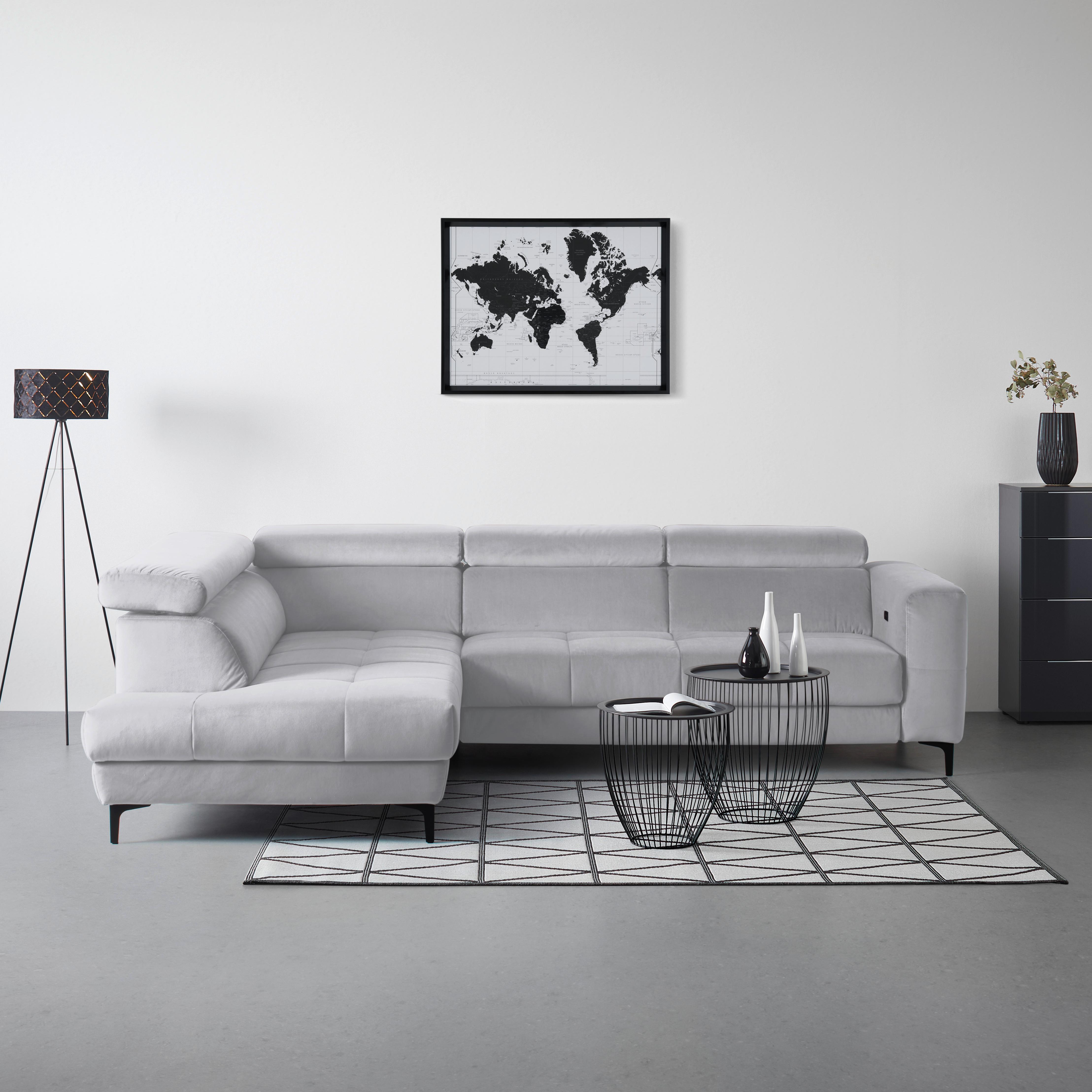 Rohová sedačka EMMA, ľavá, sivobiela,op.hl.,USB,el.výsuv - čierna/sivobiela, Modern, textil (210/301cm) - Premium Living