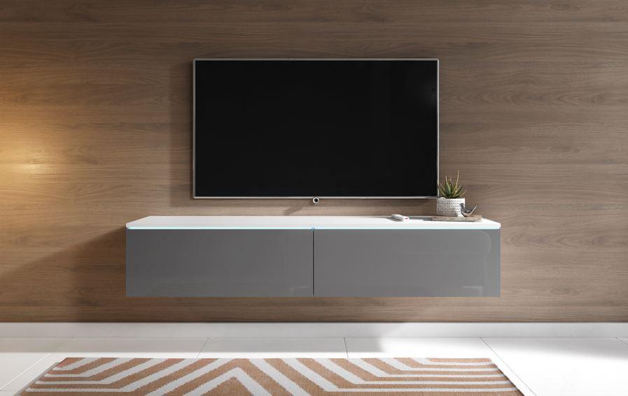 Lowboard B: 140 cm Grau Hochglanz, Weiß matt