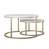 Satztisch Amelia Weiß B: 80 cm - Goldfarben/Weiß, Design, Holzwerkstoff/Metall (80/80/45cm) - MID.YOU