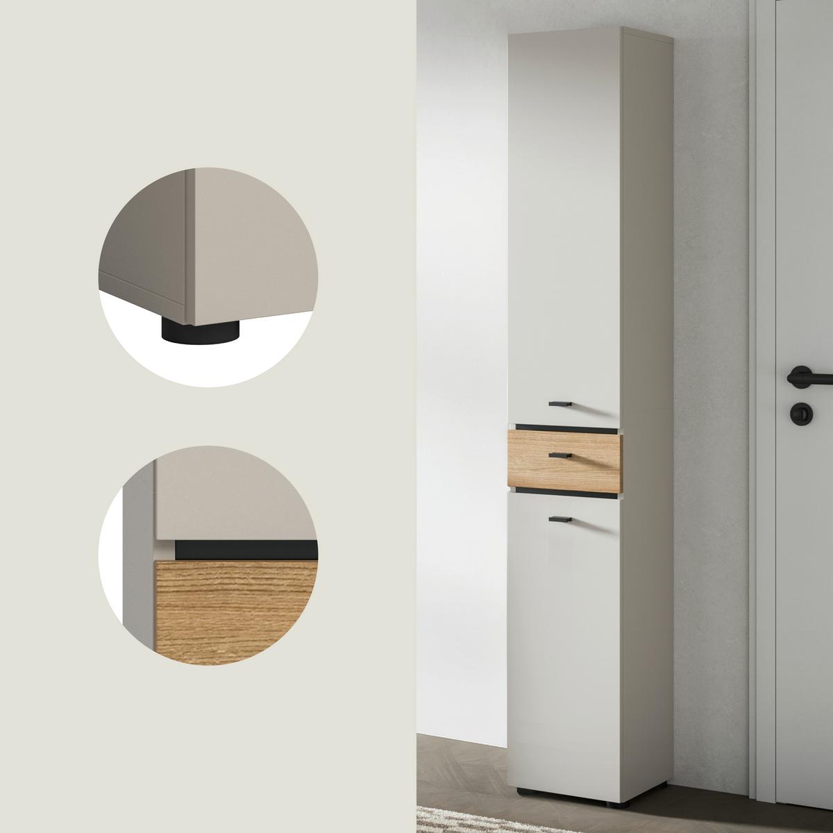 Hochschrank Aqua Kaschmir/Eichefarben B: 32cm - Kaschmir/Eichefarben, Trend, Holzwerkstoff (32/191/30cm) - MID.YOU