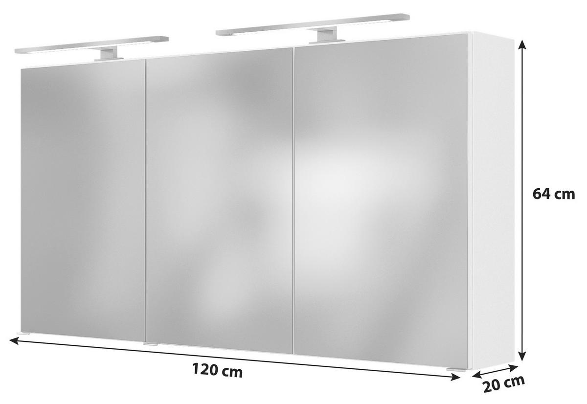 Spiegelschrank Arezzo Mit Led 3-Türig Bxhxt: 120x64x20 Cm - Graphitfarben, Basics, Glas/Holzwerkstoff (120/64/20cm) - Held