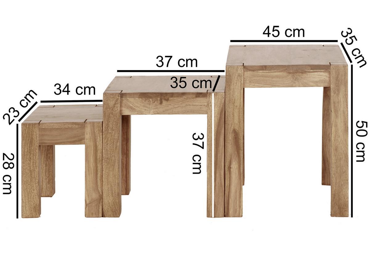 Beistelltisch Echtholz 3er-set Mumbai, Akazie - Akaziefarben, Design, Holz (45/50/35cm) - MID.YOU