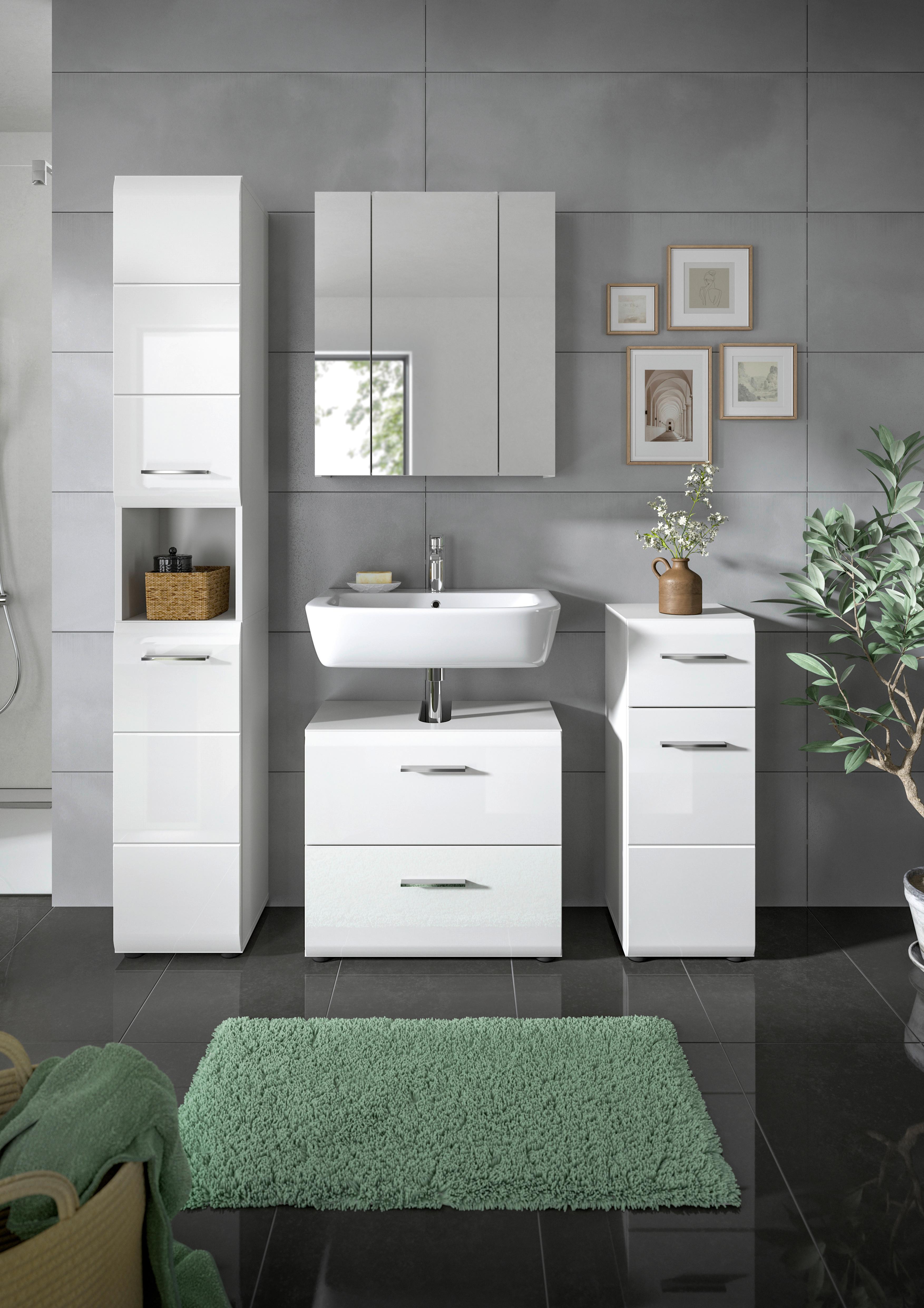 Badezimmer Ice Weiß Hg B: 120 Cm - Weiß Hochglanz/Schwarz, MODERN, Holzwerkstoff (120/185/30cm) - MID.YOU