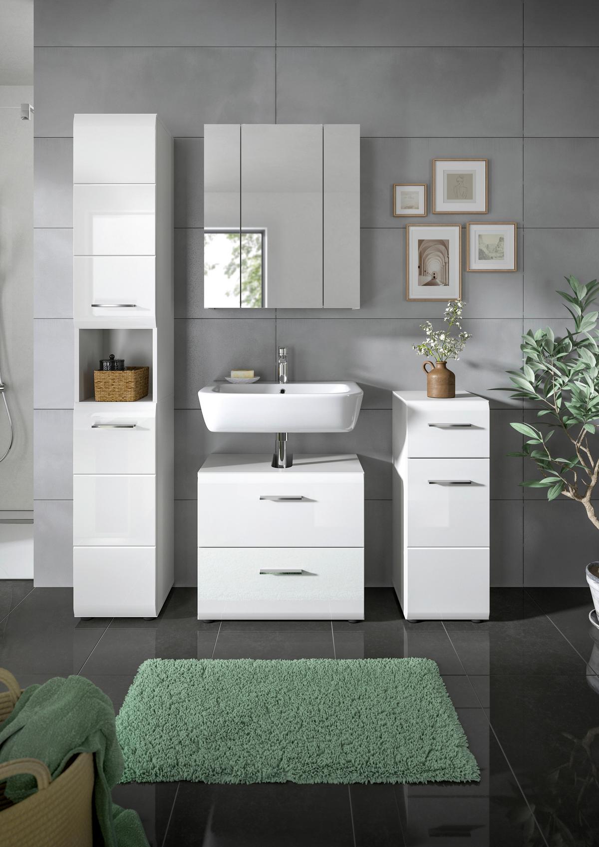 Badezimmer Ice Weiß Hg B: 120 Cm - Weiß Hochglanz/Schwarz, MODERN, Holzwerkstoff (120/185/30cm) - MID.YOU