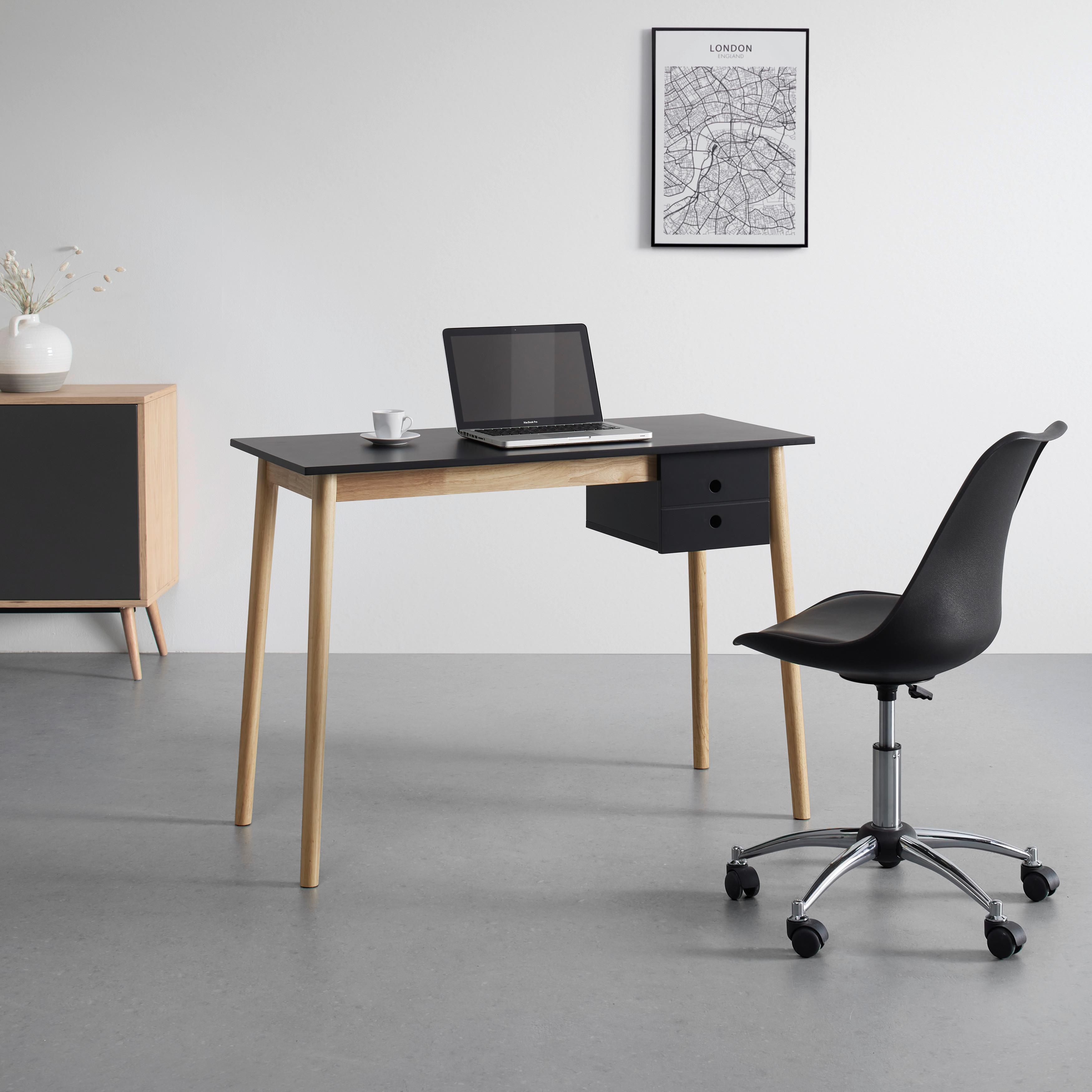 Písací stôl MELANIE - čierna/prírodná farba, Modern, drevo (106/48/77cm) - P & B