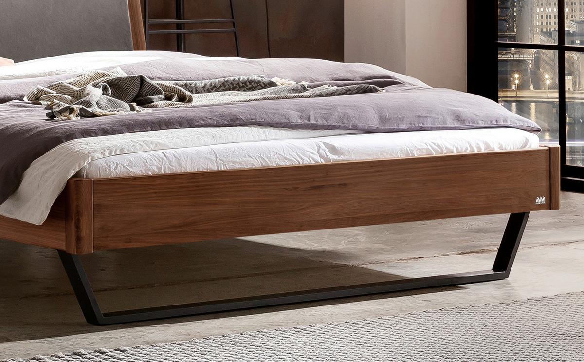 Bett Marola Nussbaumfarben 140x200 Cm - Dunkelgrau/Anthrazit, MODERN, Holz/Textil (140/200cm) - Hasena