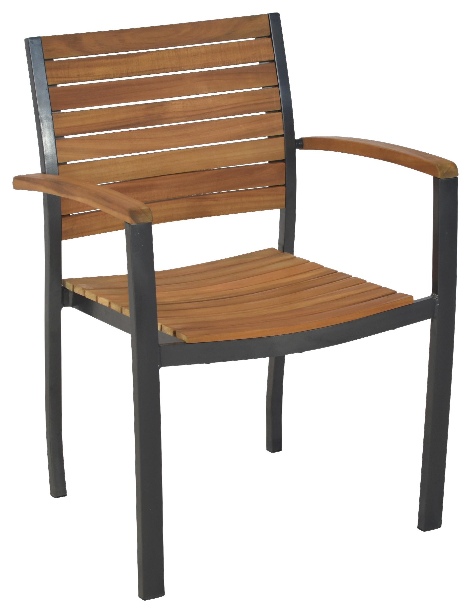 Stapelsessel Santorin - Graphitfarben/Naturfarben, MODERN, Holz/Metall (61/84/42cm) - Gardenson