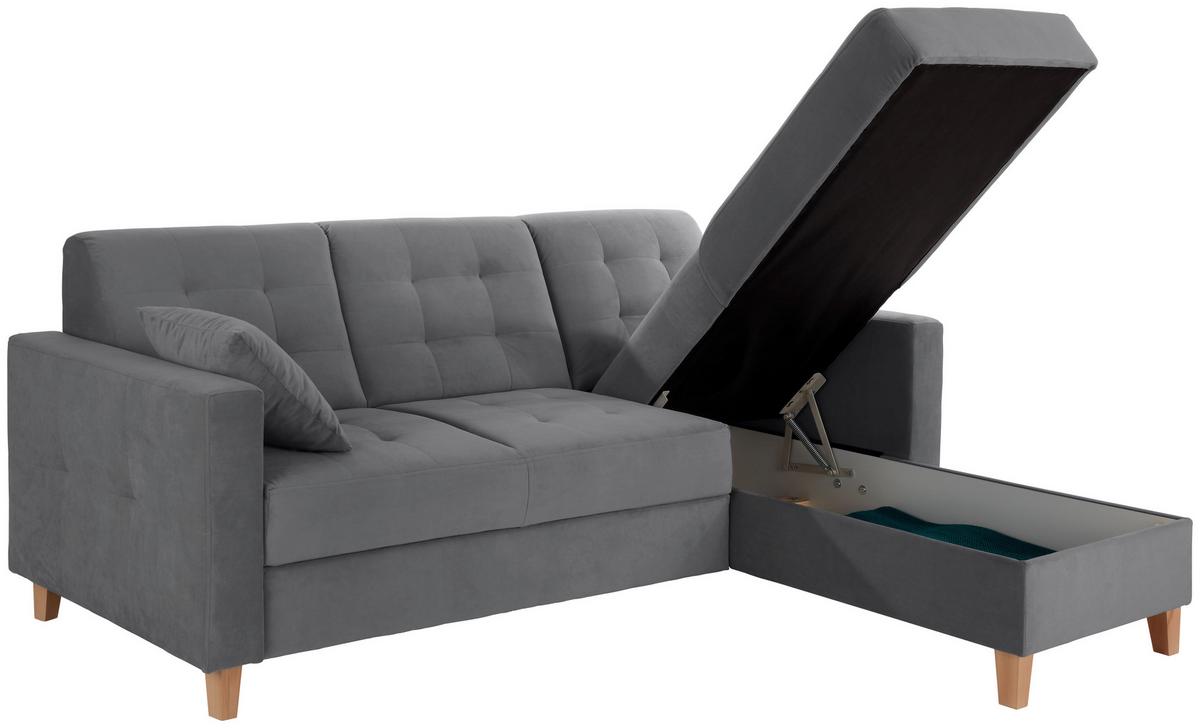 Rohová sedačka BERGEN, oboustranná, tmavě šedý samet - tmavě šedá/přírodní barvy, Design, dřevo/textil (231/160cm) - Luca Bessoni