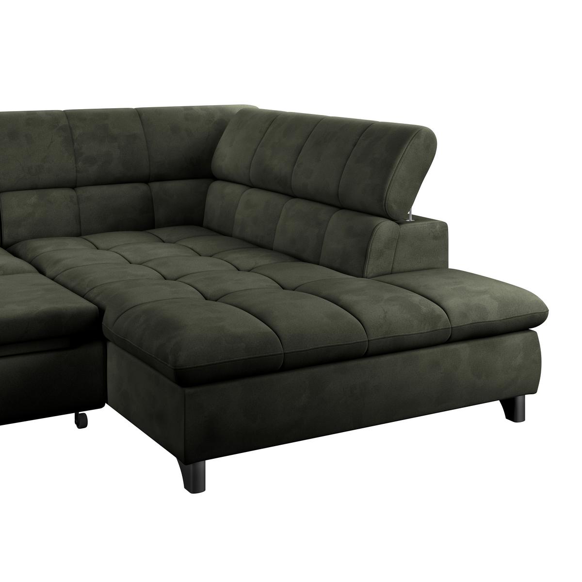 Ecksofa Gemini Waldgrün, B: 312cm - Chromfarben/Dunkelgrün, KONVENTIONELL, Textil (312/234cm)