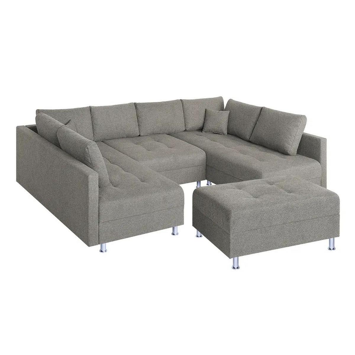 Wohnlandschaft Sofia - Taupe/Chromfarben, Design, Holzwerkstoff/Textil (192/308/192cm) - P & B