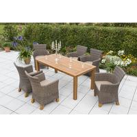 Gartengarnitur 7-Tlg. Toskana Akazie/Aluminium - Naturfarben/Braun, ROMANTIK / LANDHAUS, Holz/Kunststoff - Ambia Garden