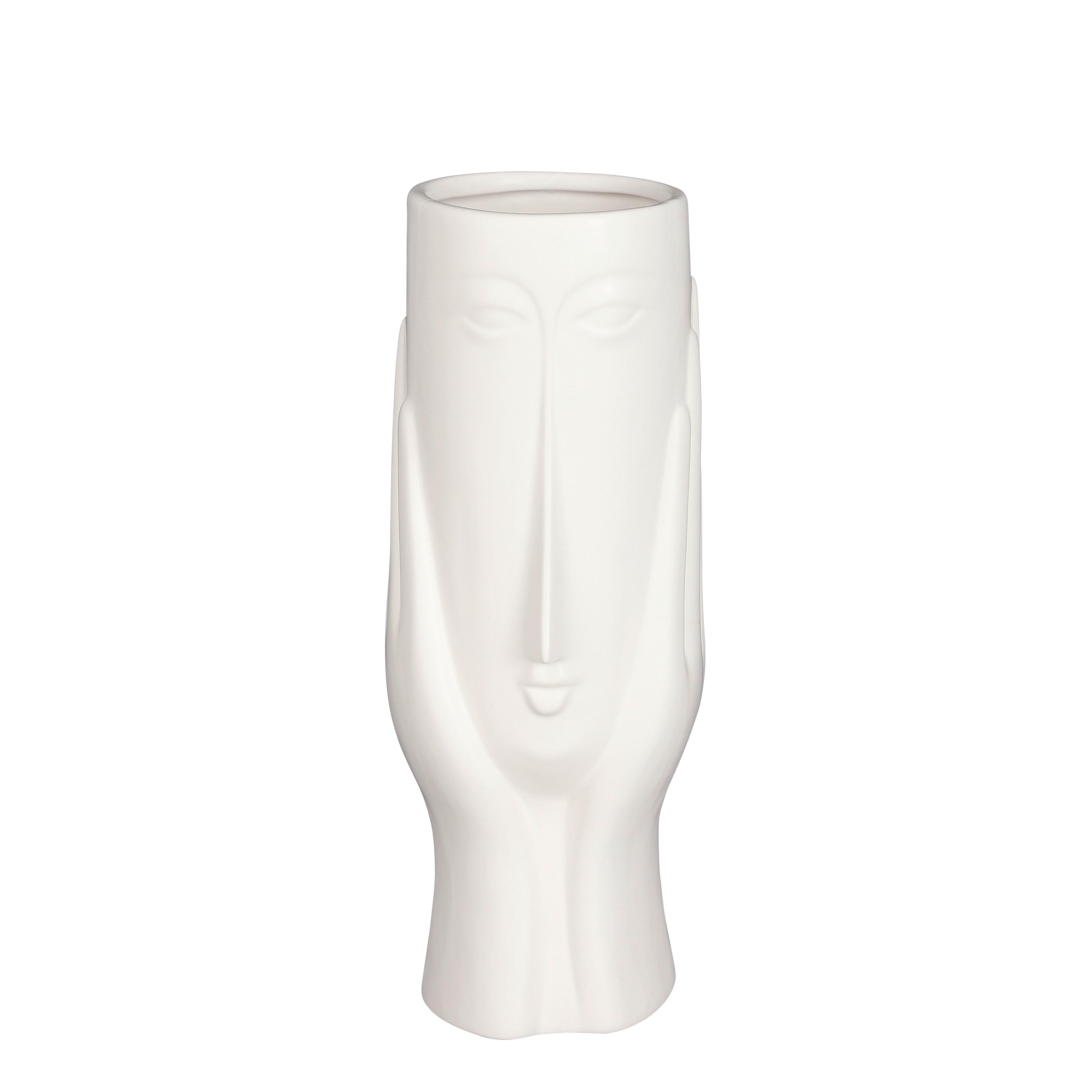 Váza Face, V: 30cm - biela, Moderný, keramika (8,5/30cm) - Modern Living