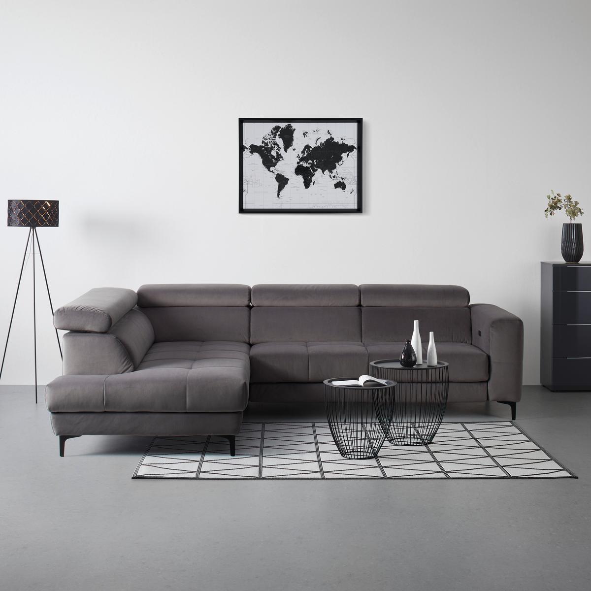 Rohová sedačka EMMA, levá, šedá,nast.op.hl,USB,el.výsuv - šedá/černá, Moderní, textil (210/47/301cm) - Premium Living