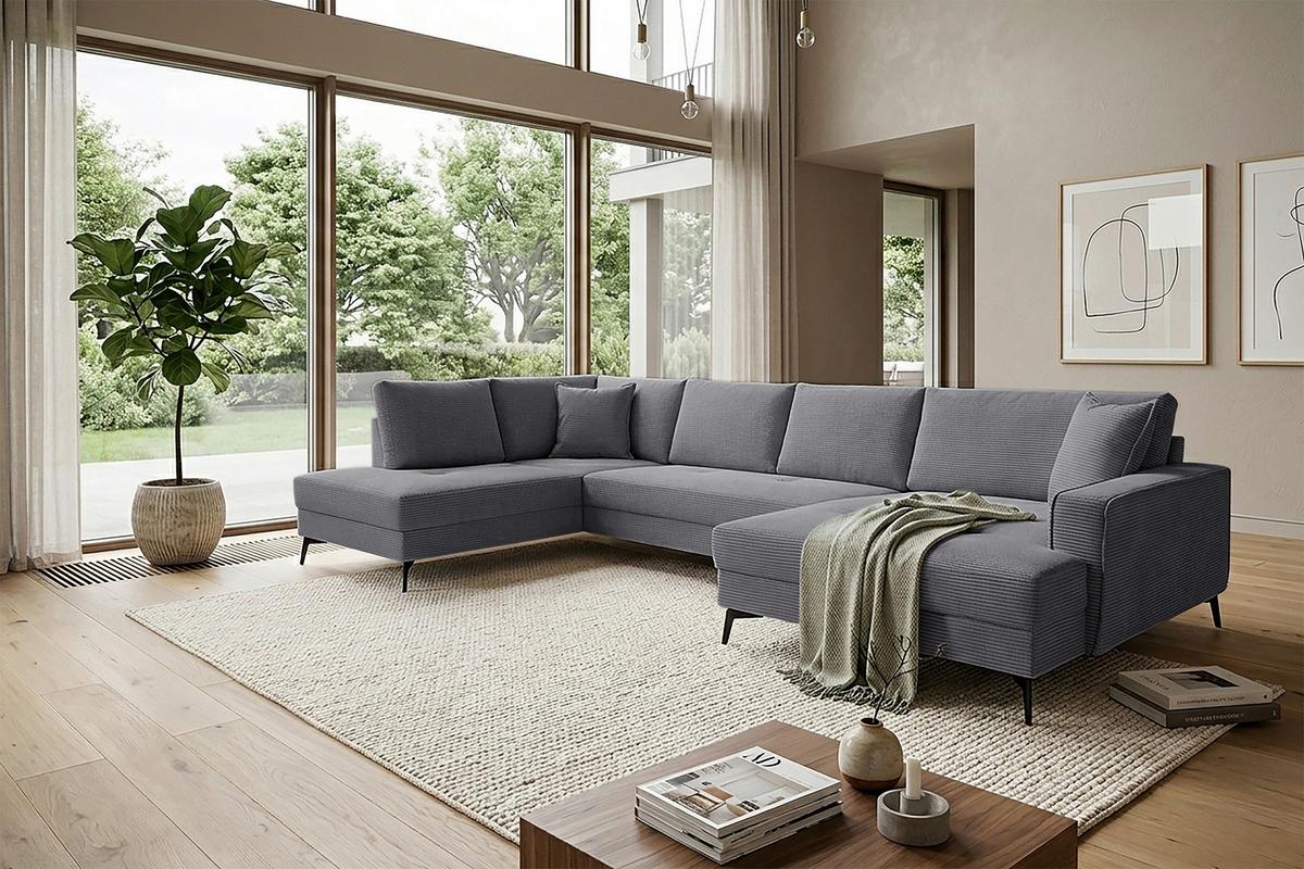 Wohnlandschaft Zero D-Grau U-Form 195x362x173 cm - Dunkelgrau/Schwarz, Trend, Textil (195/362/173cm)