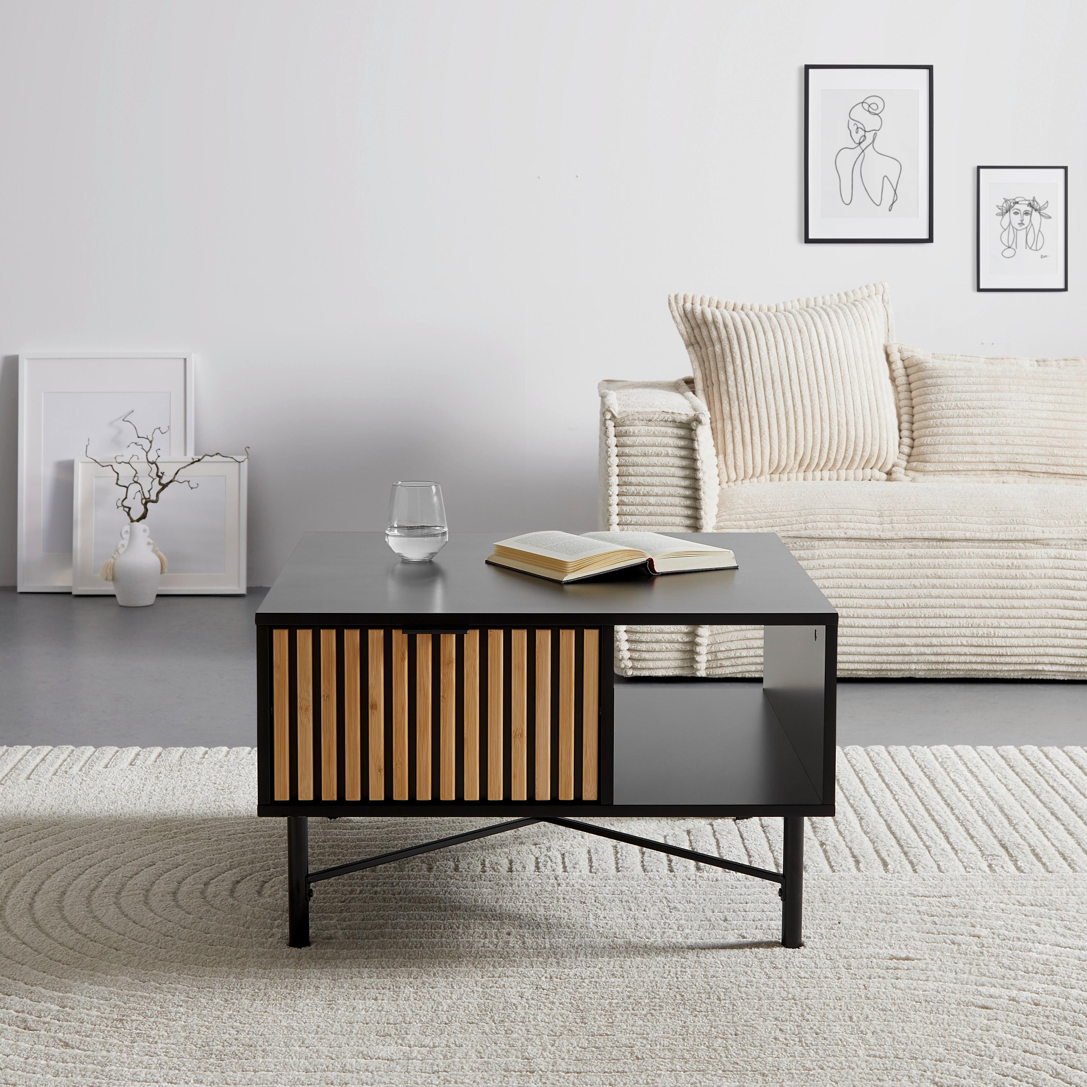 KONFERENČNÍ STOLEK MADRID - černá/přírodní barvy, Moderní, kov/dřevo (70/70/43cm) - Mömax