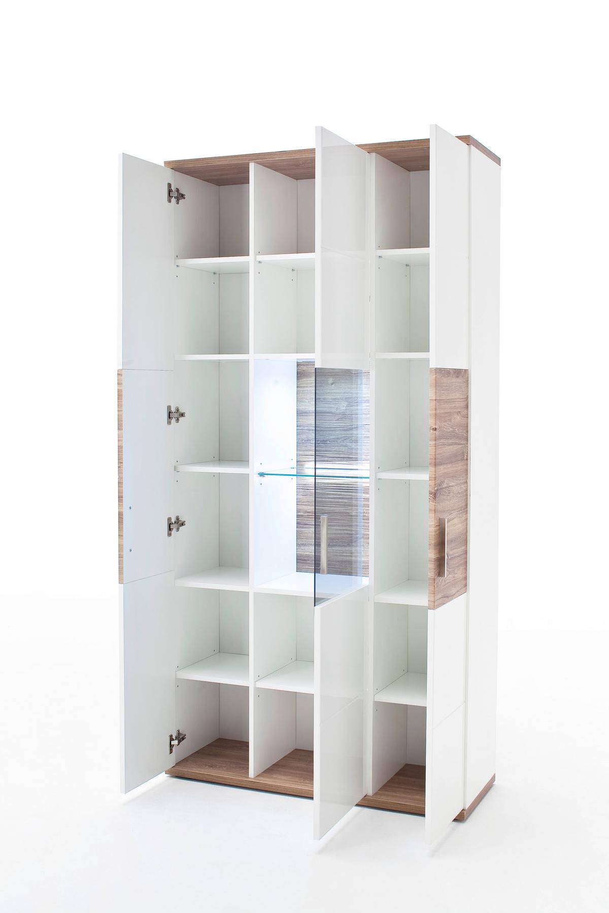 Vitrine Luzern B: 100 cm Weiß/Eiche Dekor - Eichefarben/Weiß, Design, Glas/Holzwerkstoff (100/199/37cm) - Livetastic