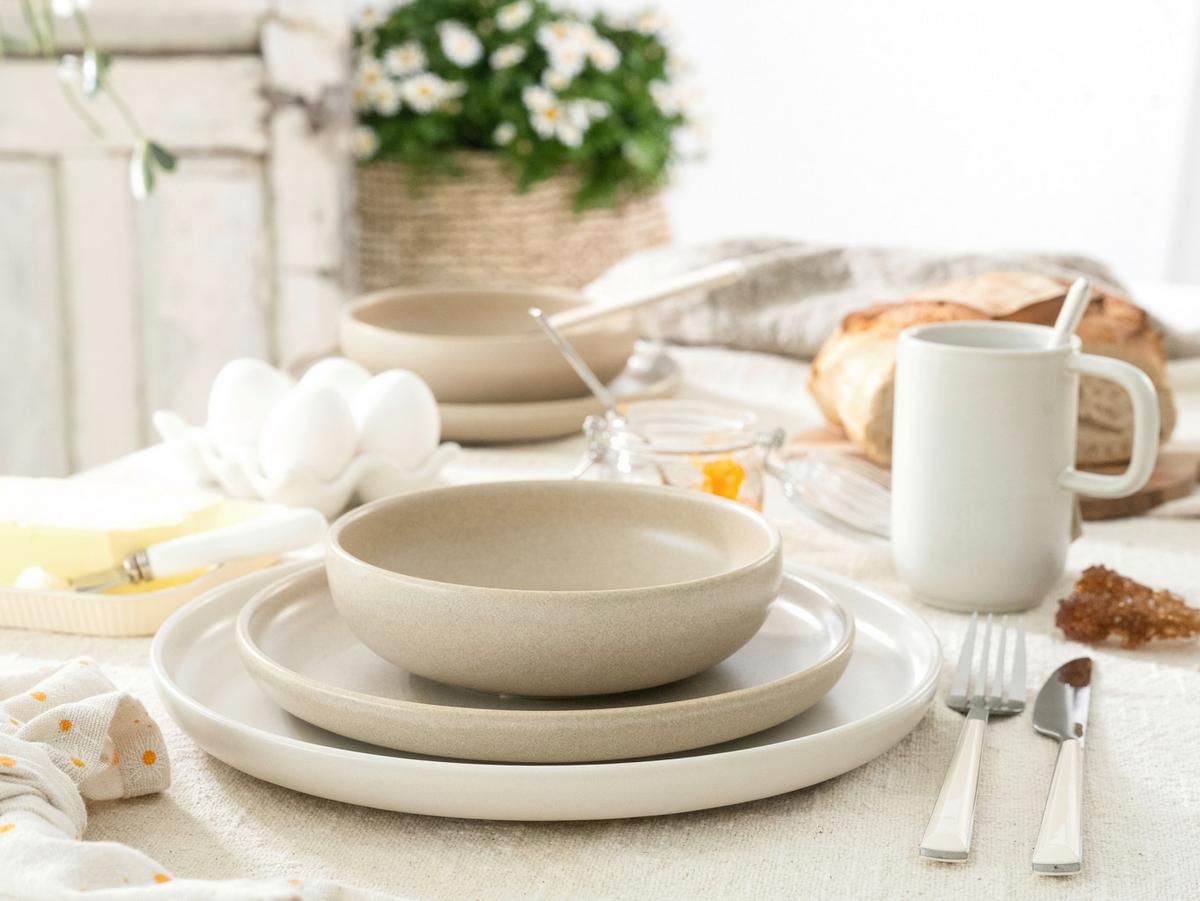 Kombiservice Uno Toscana Steinzeug, 4 Pers., 16-Teilig - Beige/Creme, Basics, Keramik - Creatable