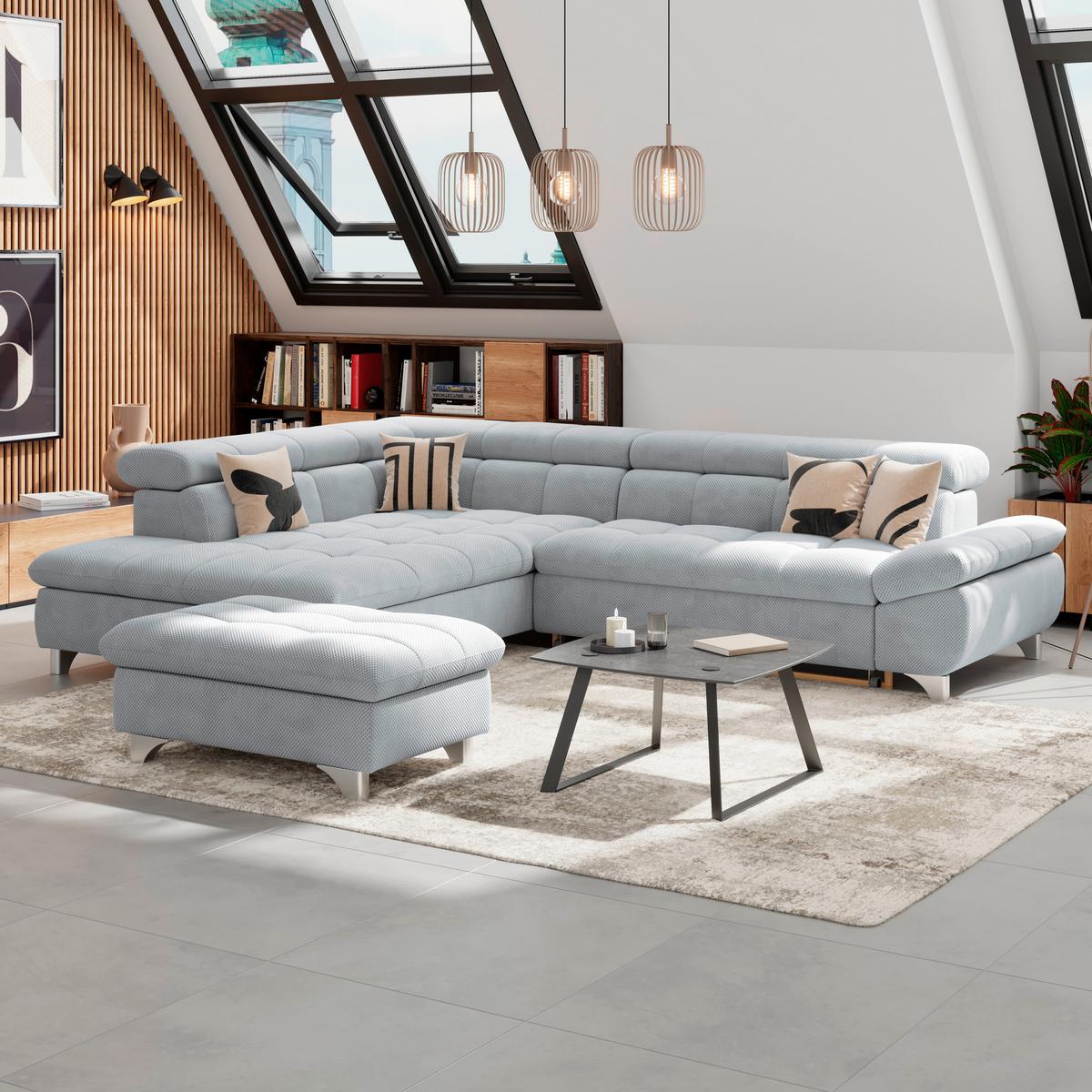 Ecksofa Gemini Grau, B: 234cm - Chromfarben/Grau, KONVENTIONELL, Textil (234/312cm)